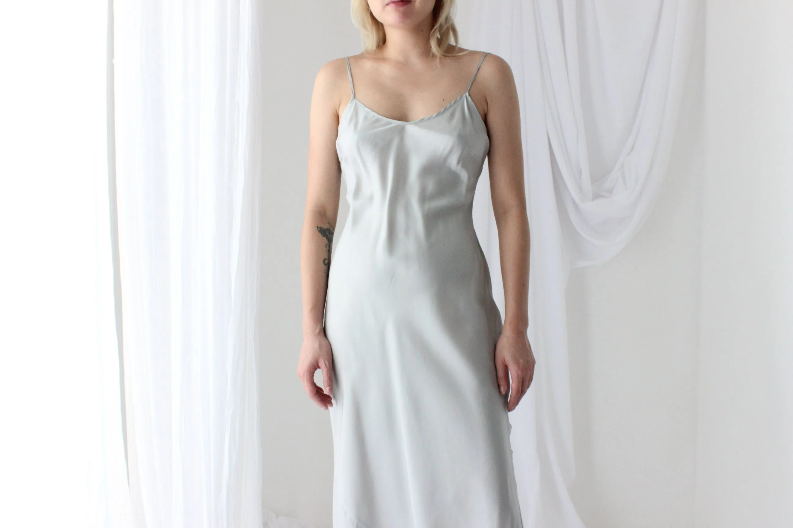 90s Pure Silk Bias Cut Slip Dress in Ice