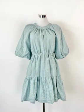 Amelius Arctic Blue Linen & Cotton Puff Sleeve Dress - AU10