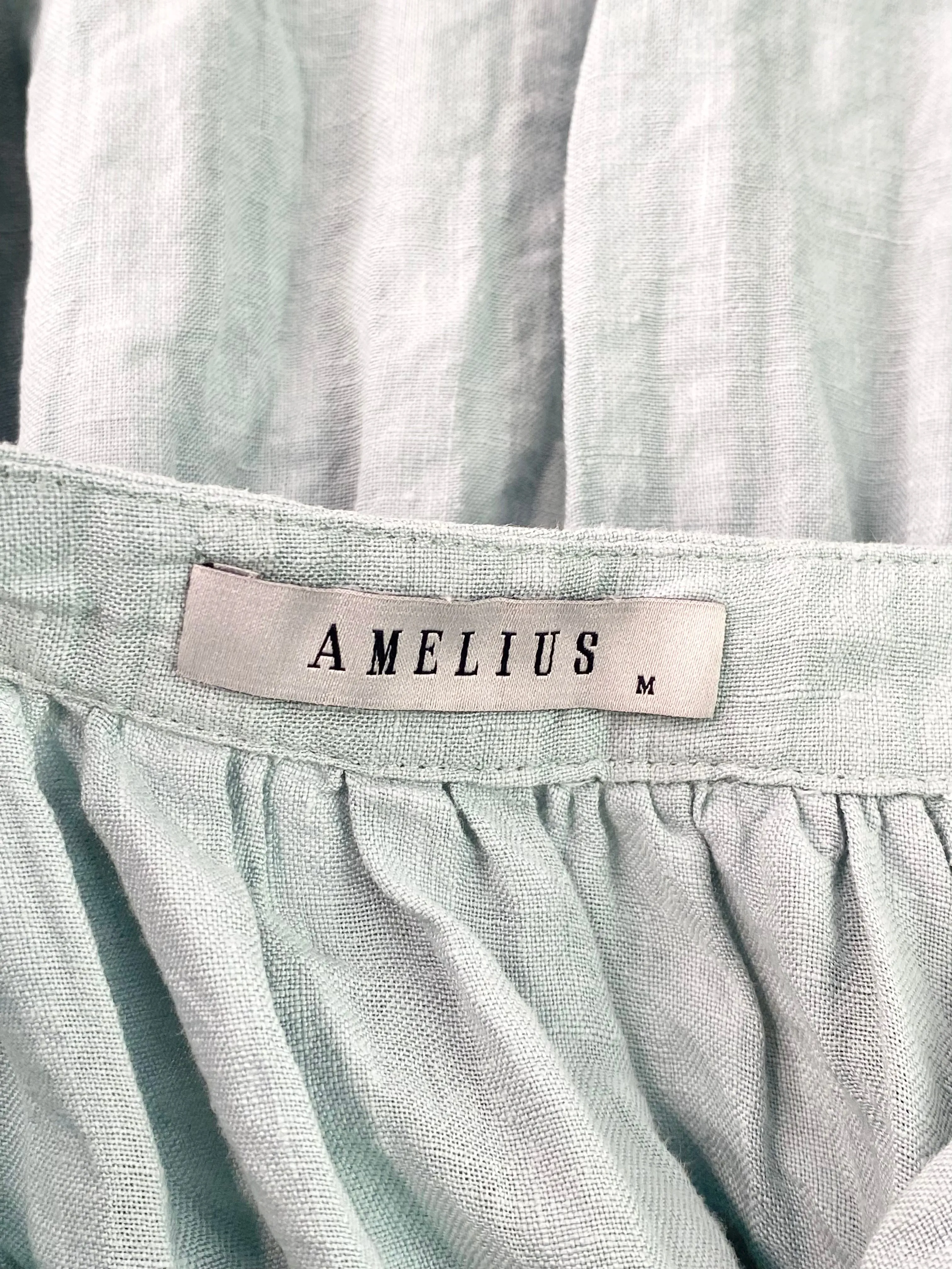 Amelius Arctic Blue Linen & Cotton Puff Sleeve Dress - AU10