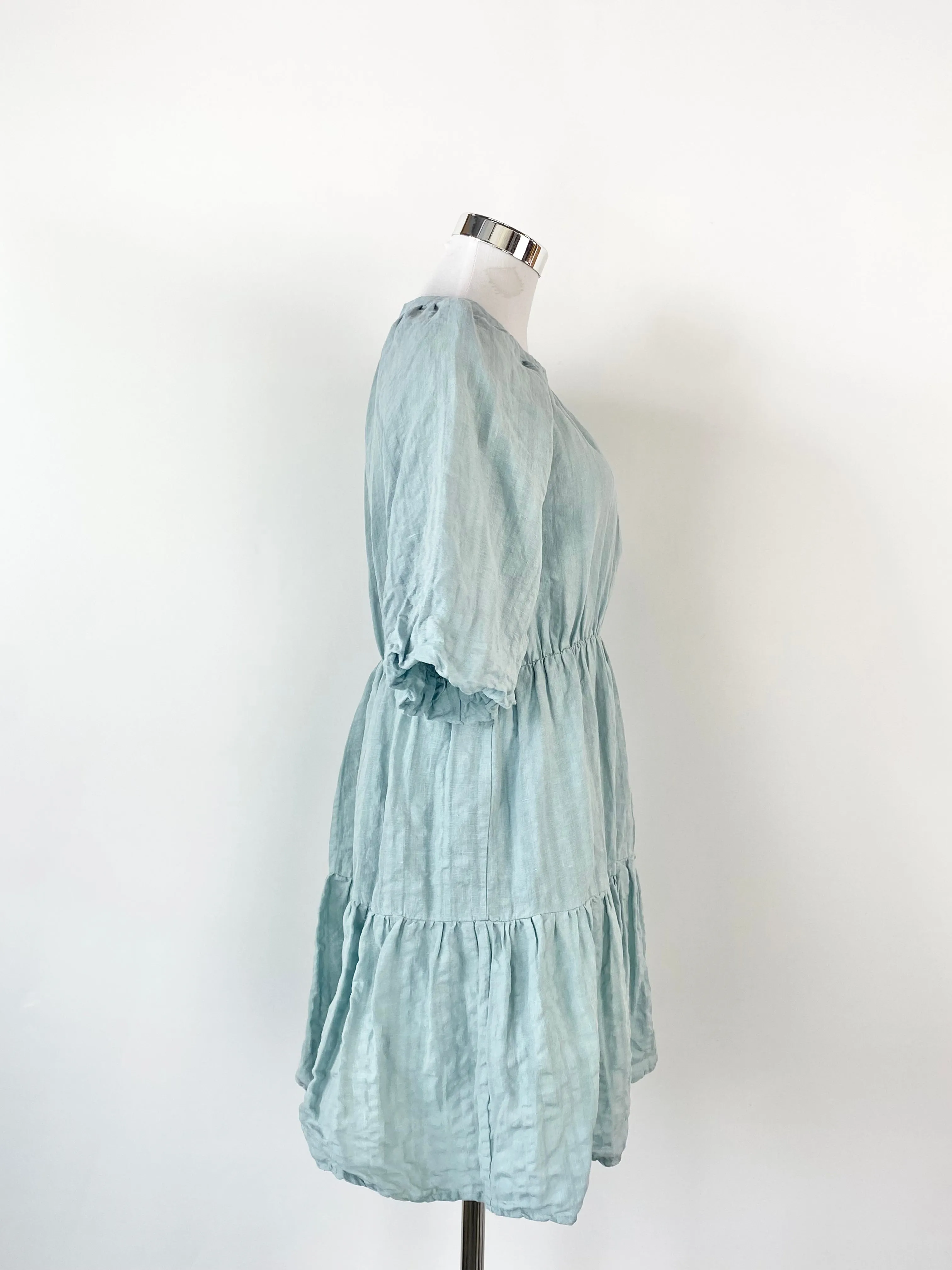Amelius Arctic Blue Linen & Cotton Puff Sleeve Dress - AU10