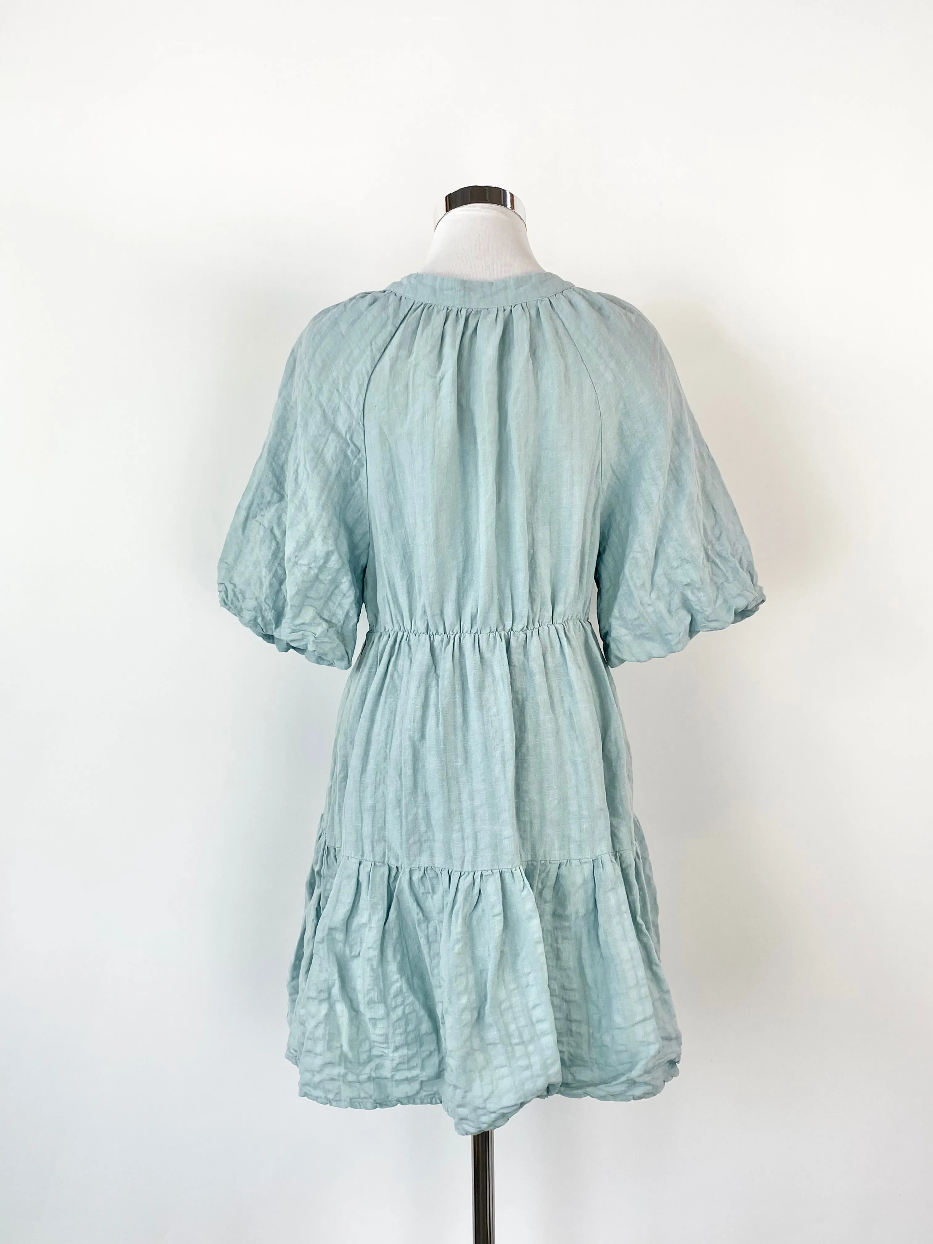 Amelius Arctic Blue Linen & Cotton Puff Sleeve Dress - AU10