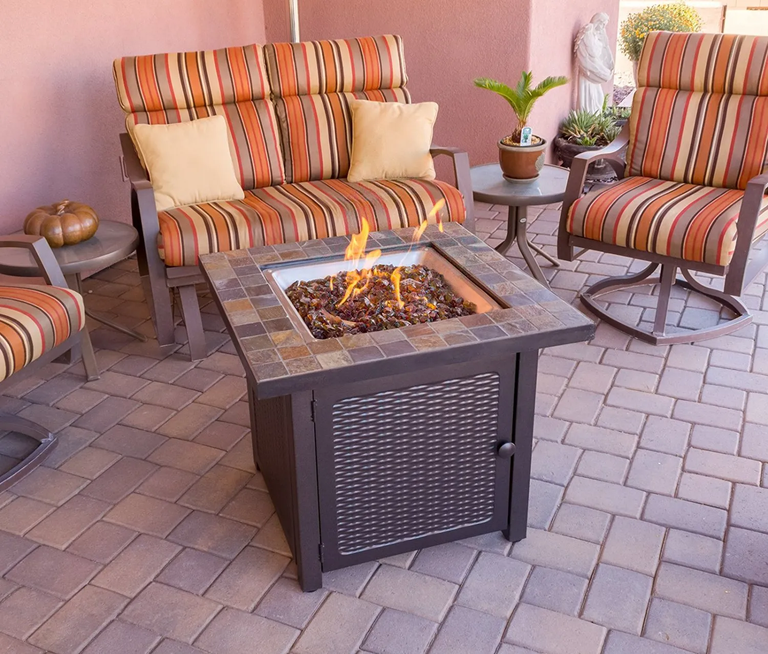 AZ Patio GFT-60843 30&quot; Propane Square Slate Fire Pit, Slate Top