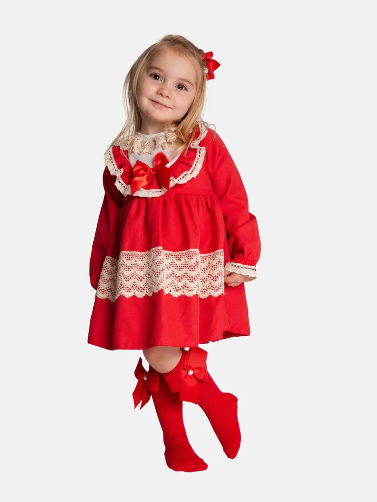 Baby Girl Lisa Collection Lace Trim Dress - Red