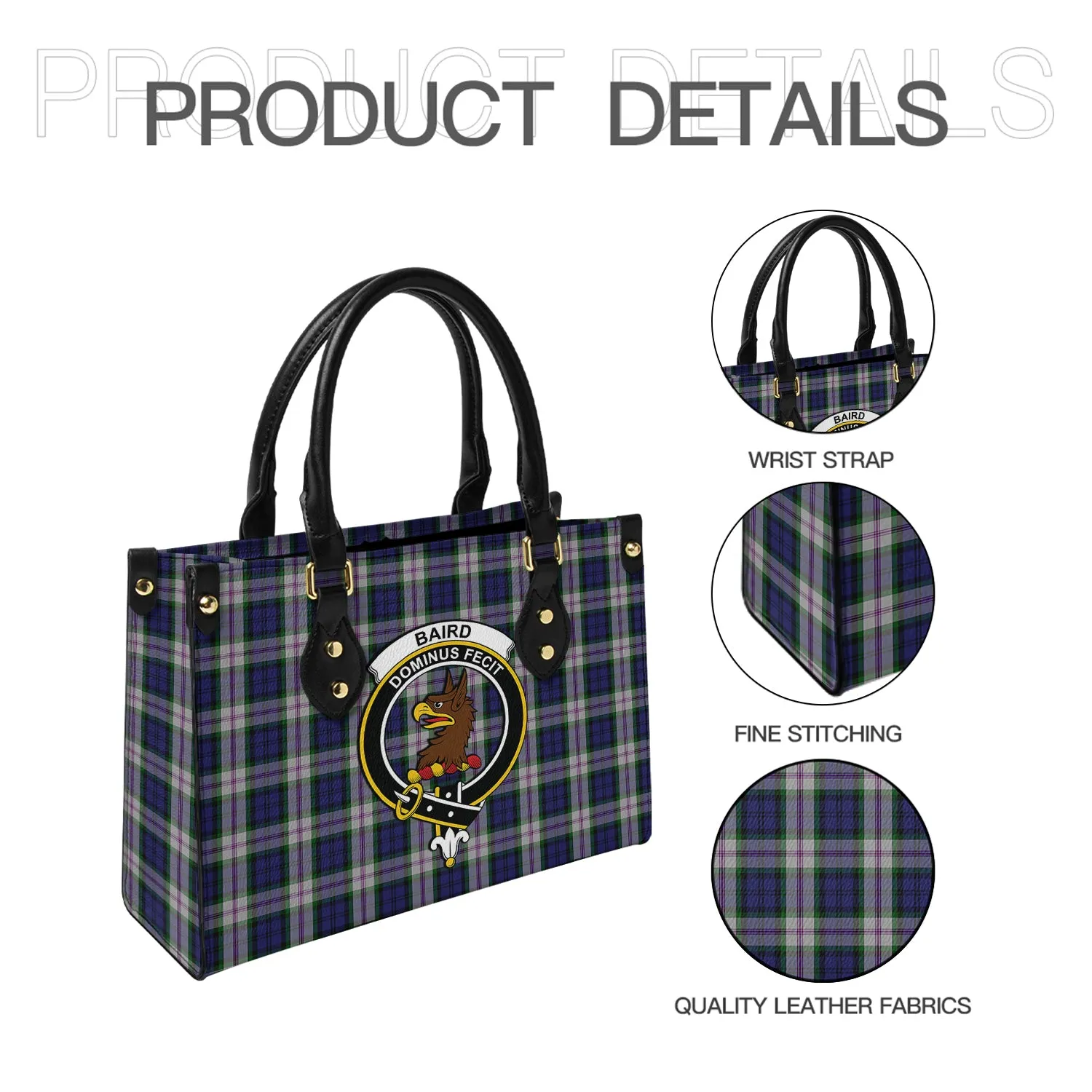 Baird Dress Tartan Leather Bag with Family Crest