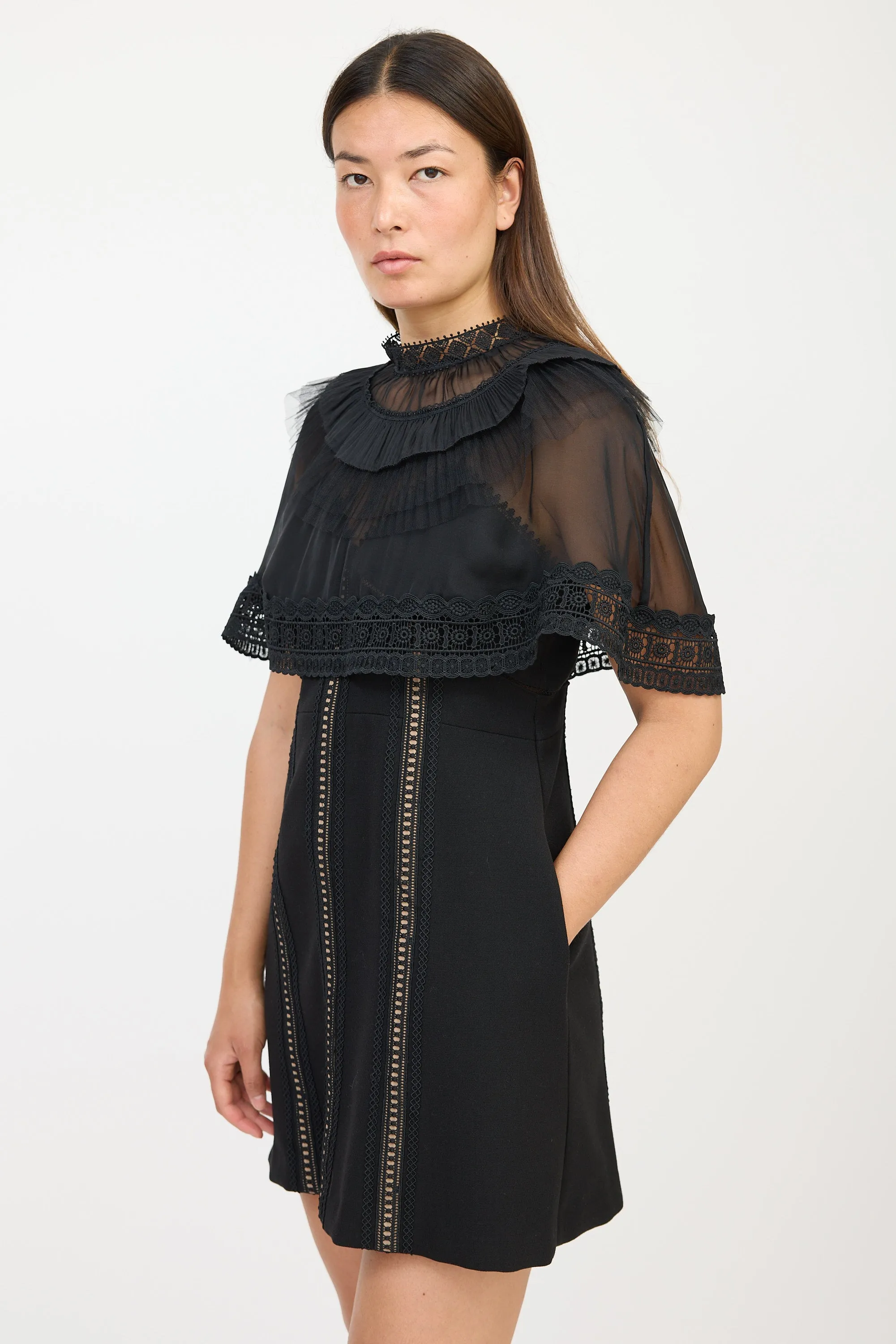 Black Eyelet Ruffled Dress