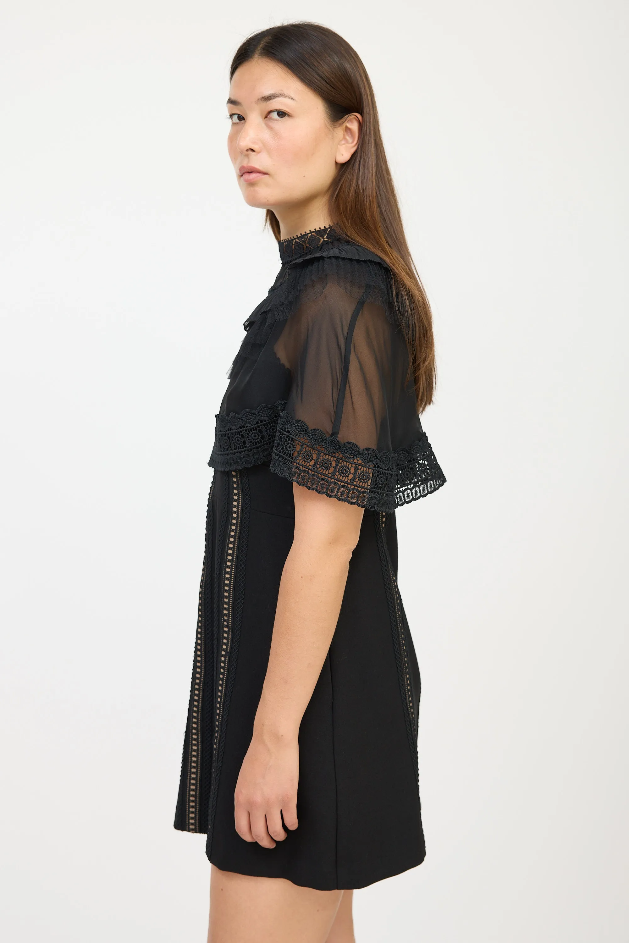 Black Eyelet Ruffled Dress