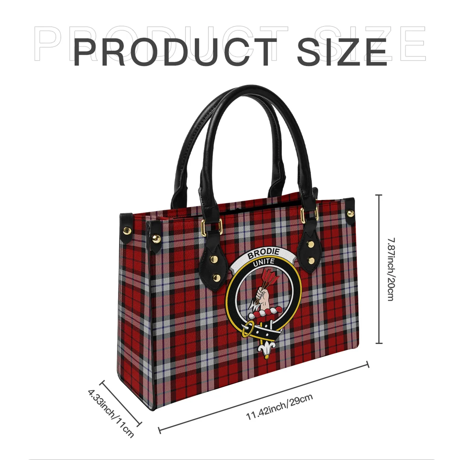 Brodie Dress Tartan Leather Bag with Family Crest