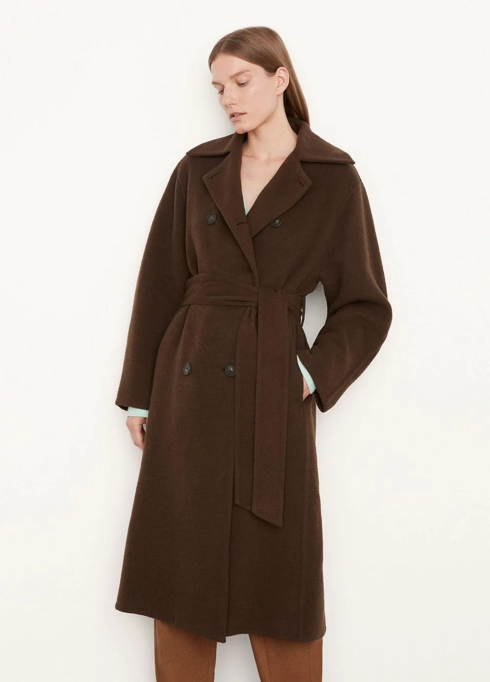 Brushed Wool Long Coat in Dark Clove