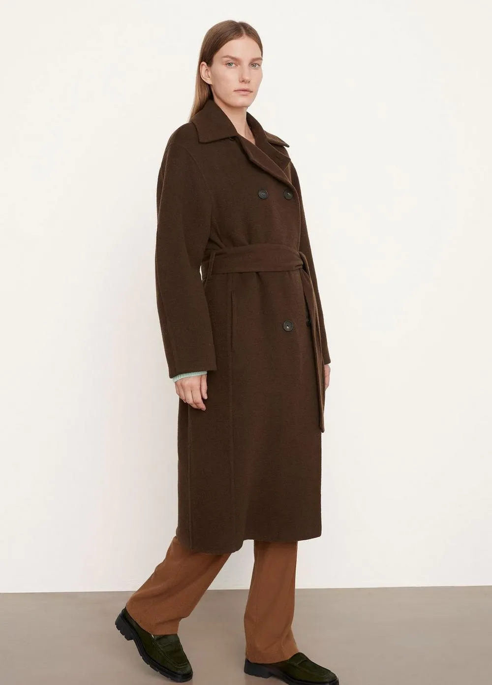 Brushed Wool Long Coat in Dark Clove