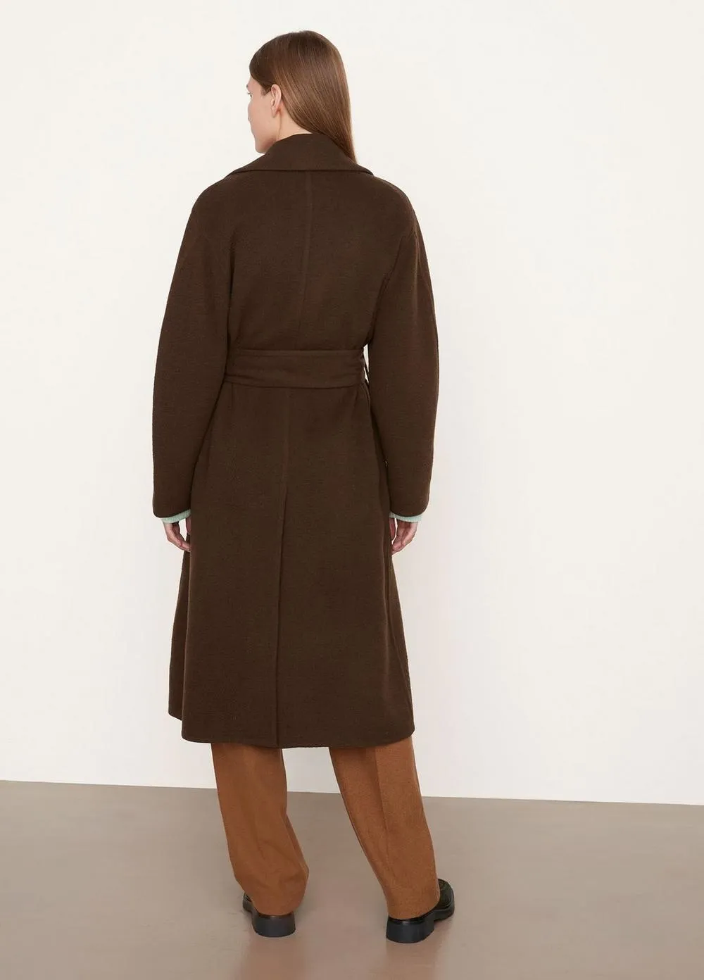 Brushed Wool Long Coat in Dark Clove