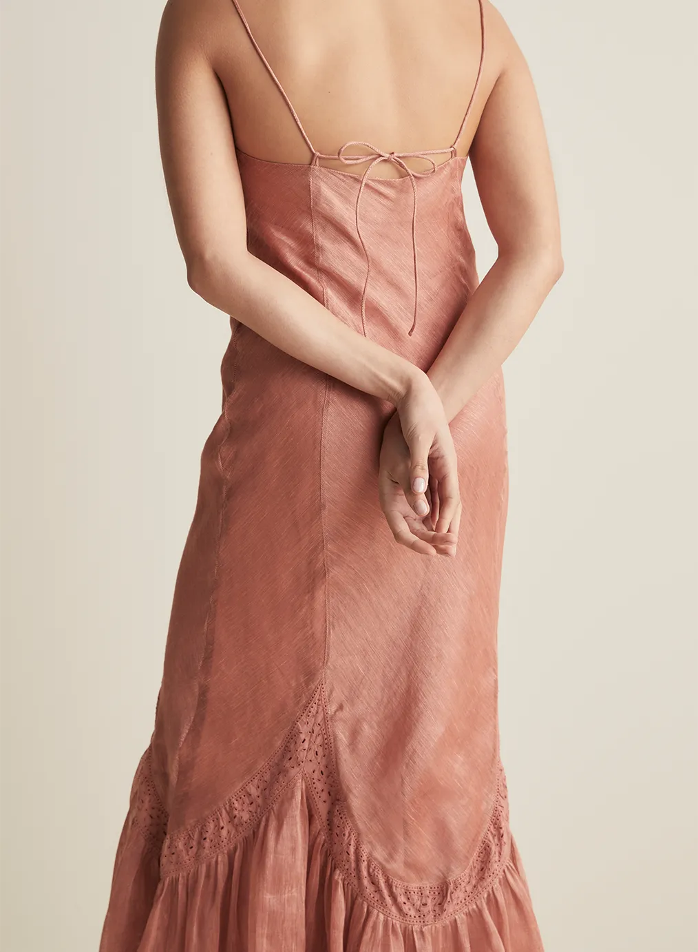 Claudette Bias Silk Linen Maxi Dress | Rose