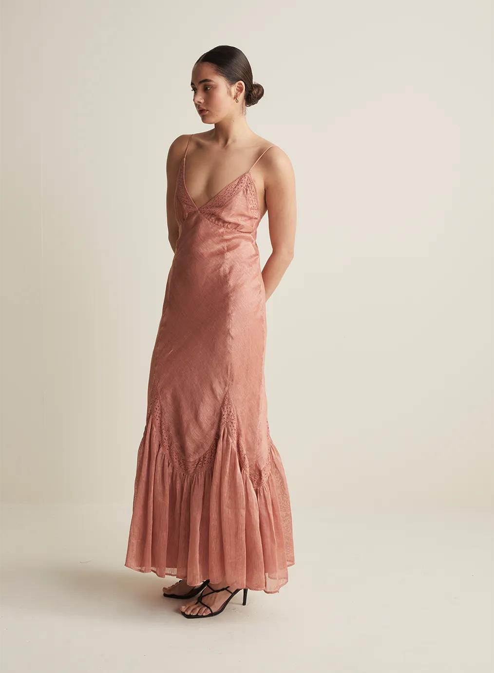 Claudette Bias Silk Linen Maxi Dress | Rose