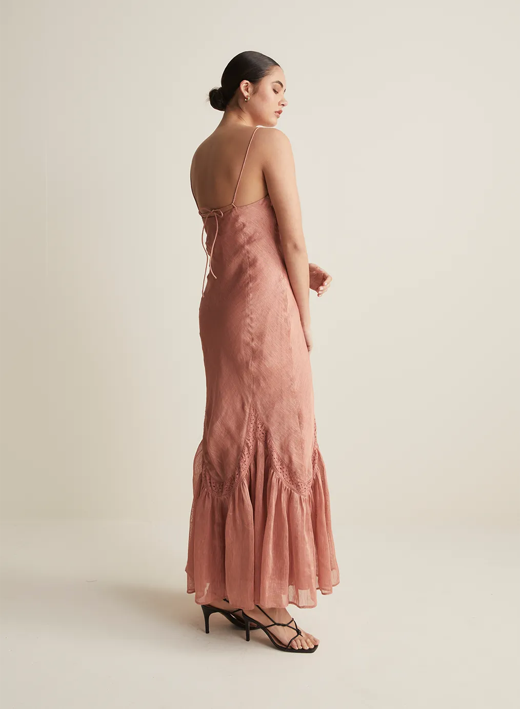 Claudette Bias Silk Linen Maxi Dress | Rose