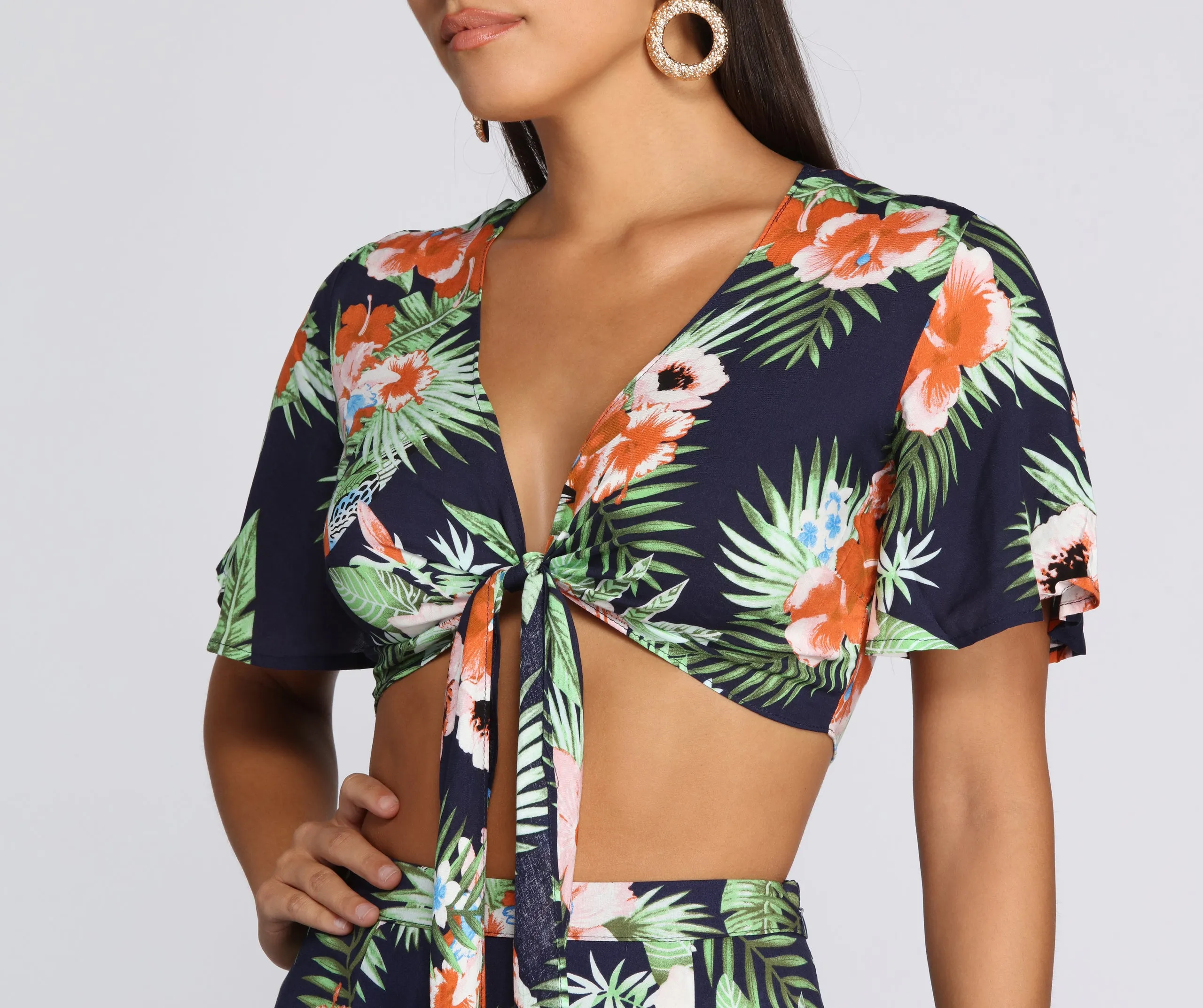 Coastal Vibes Tie Front Top