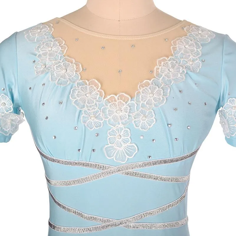 Competition Skating Short Sleeves Flower Appliques