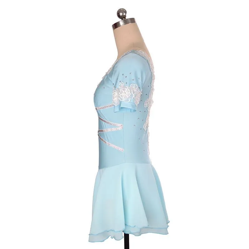 Competition Skating Short Sleeves Flower Appliques
