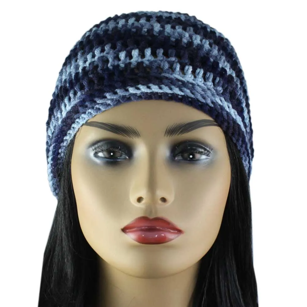 Dark and Light Blue Crochet Beanie Hat Medium/Large - JMCH29ML