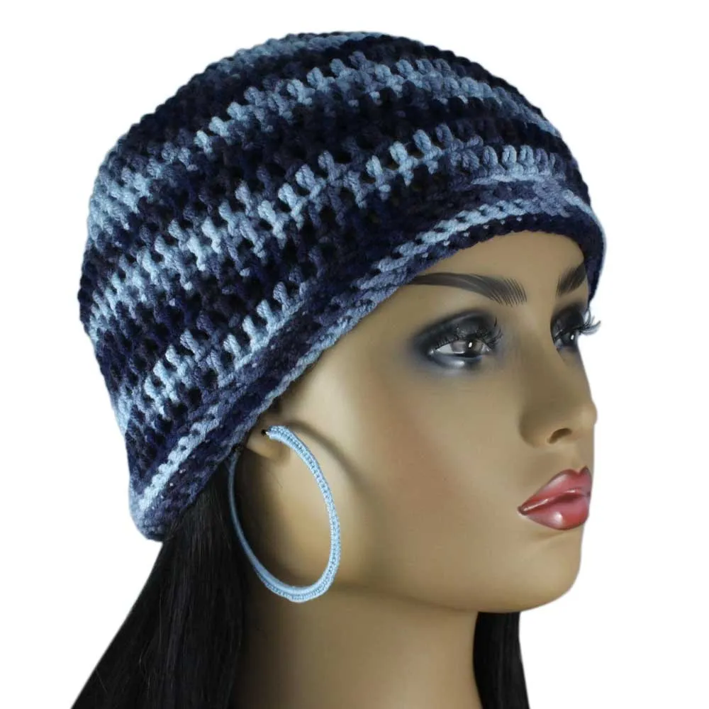Dark and Light Blue Crochet Beanie Hat Medium/Large - JMCH29ML