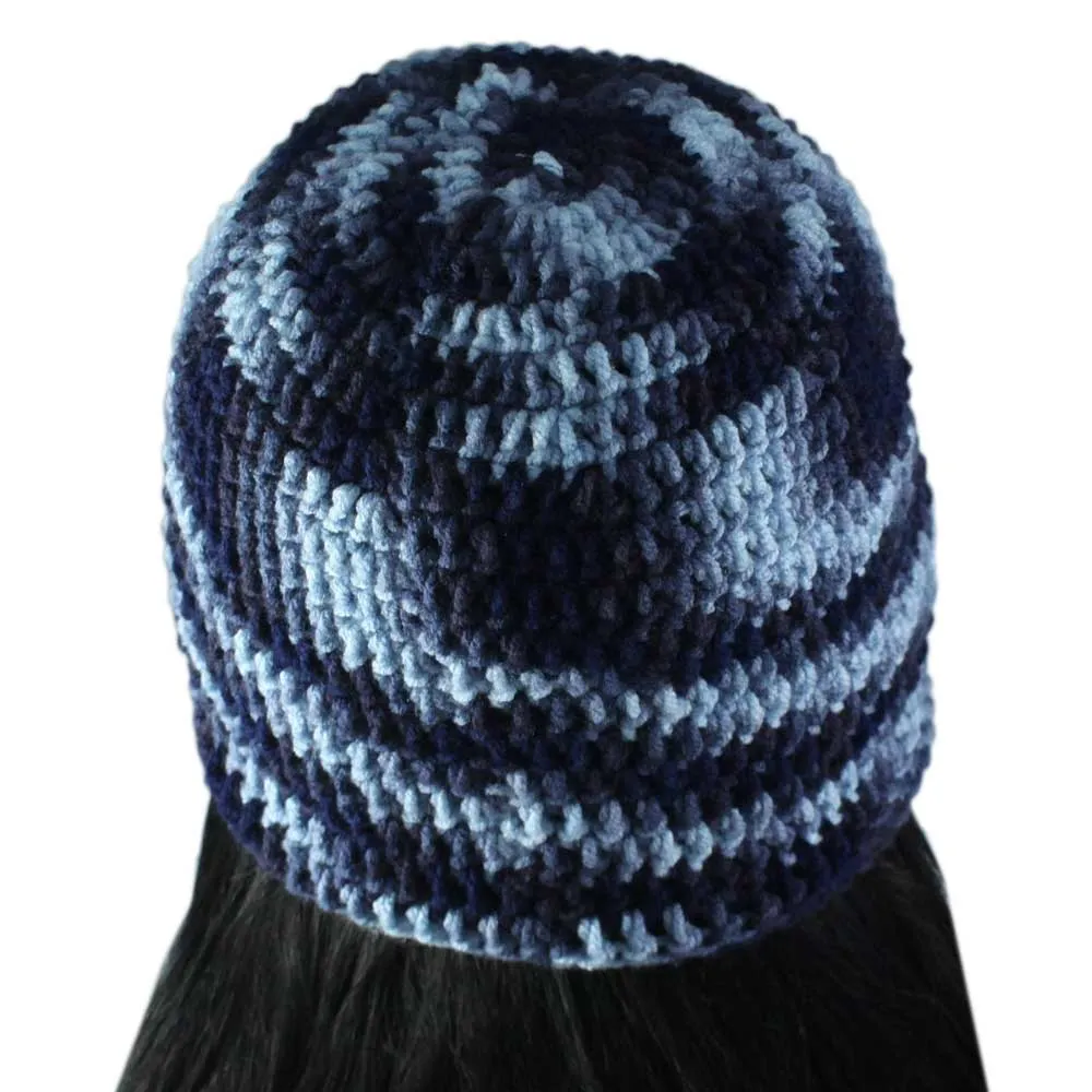 Dark and Light Blue Crochet Beanie Hat Medium/Large - JMCH29ML