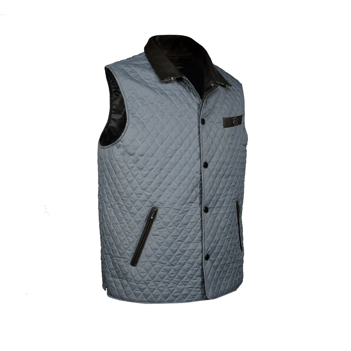 Diamond Stitched Grey vest with Black Leather Trim
