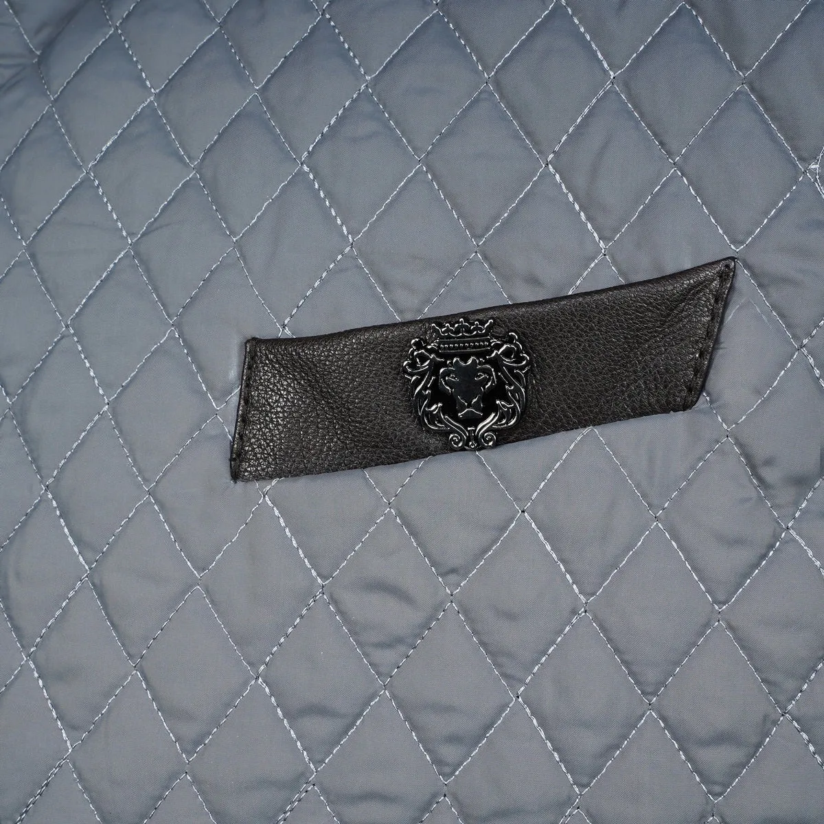 Diamond Stitched Grey vest with Black Leather Trim