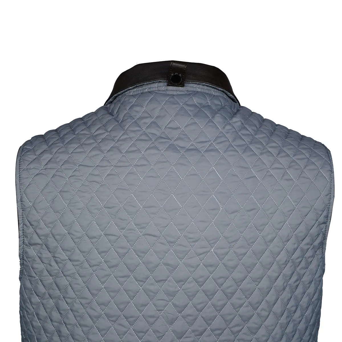 Diamond Stitched Grey vest with Black Leather Trim
