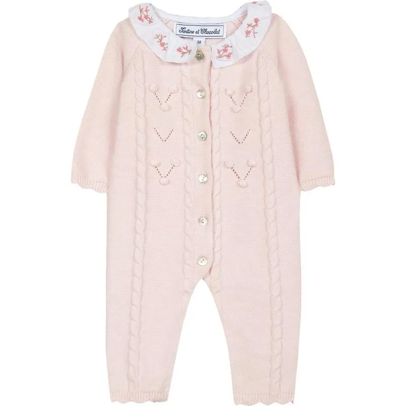 Girls Pink Knitted Babysuit