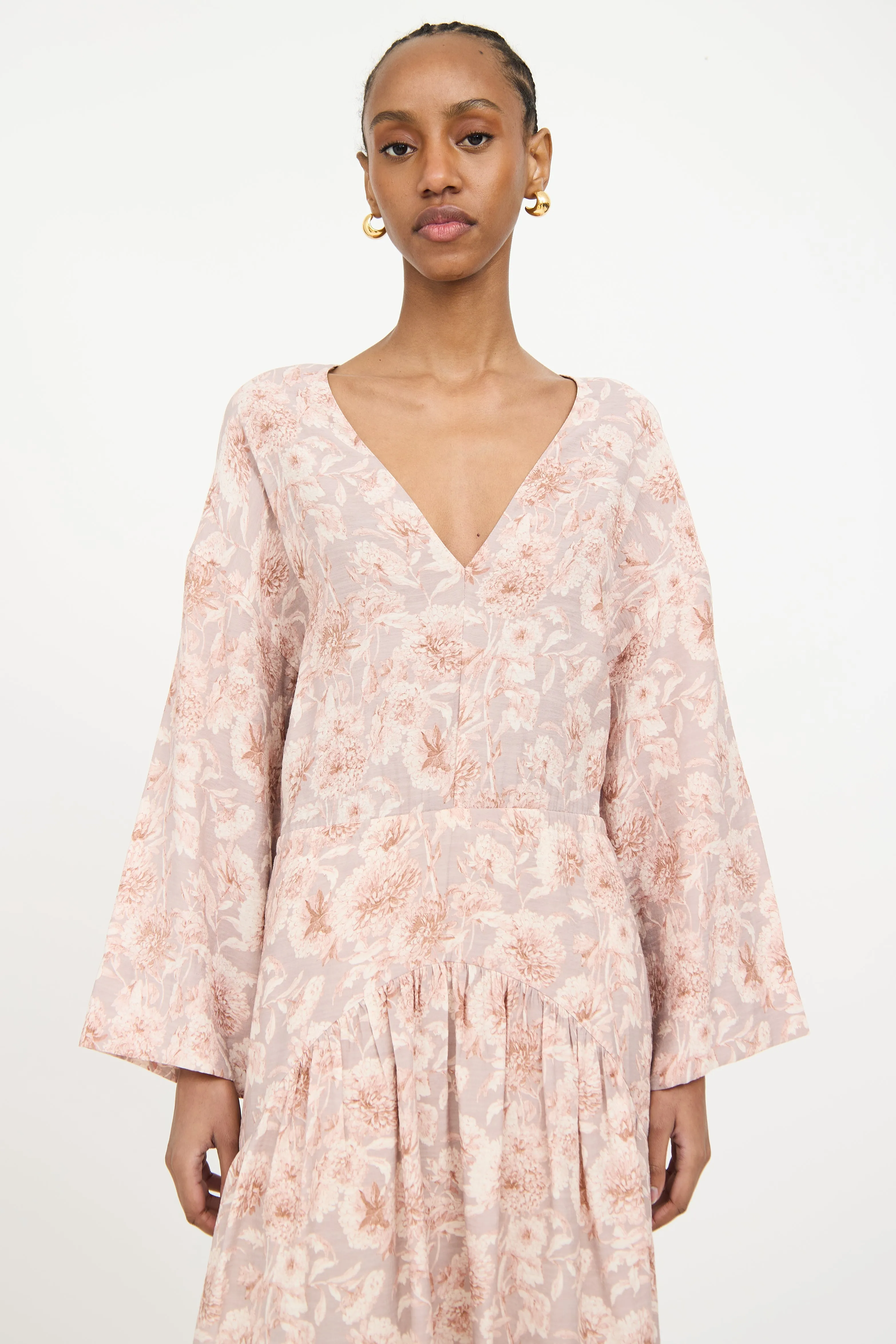 Grey & Pink Floral Cut Out Dress