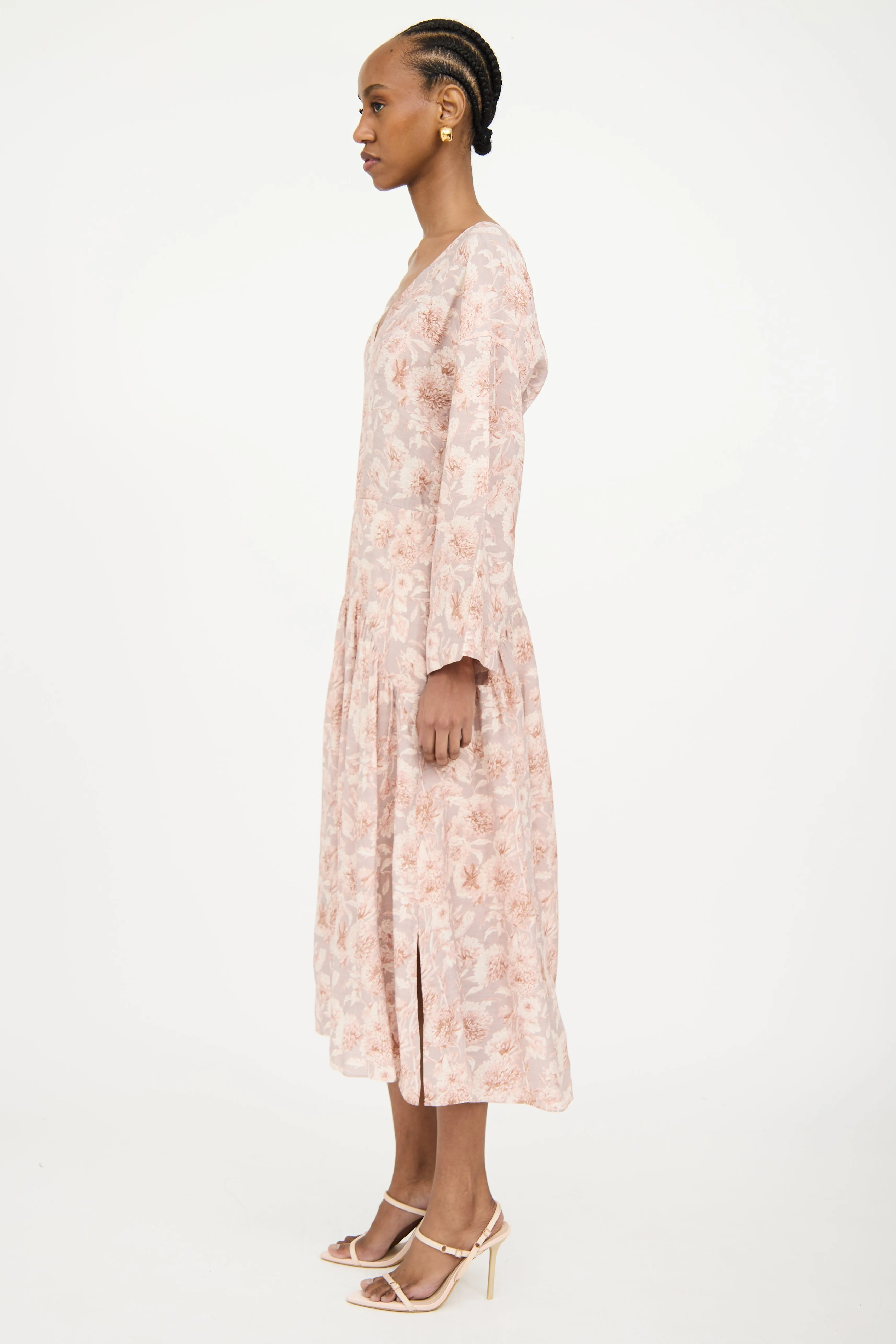 Grey & Pink Floral Cut Out Dress