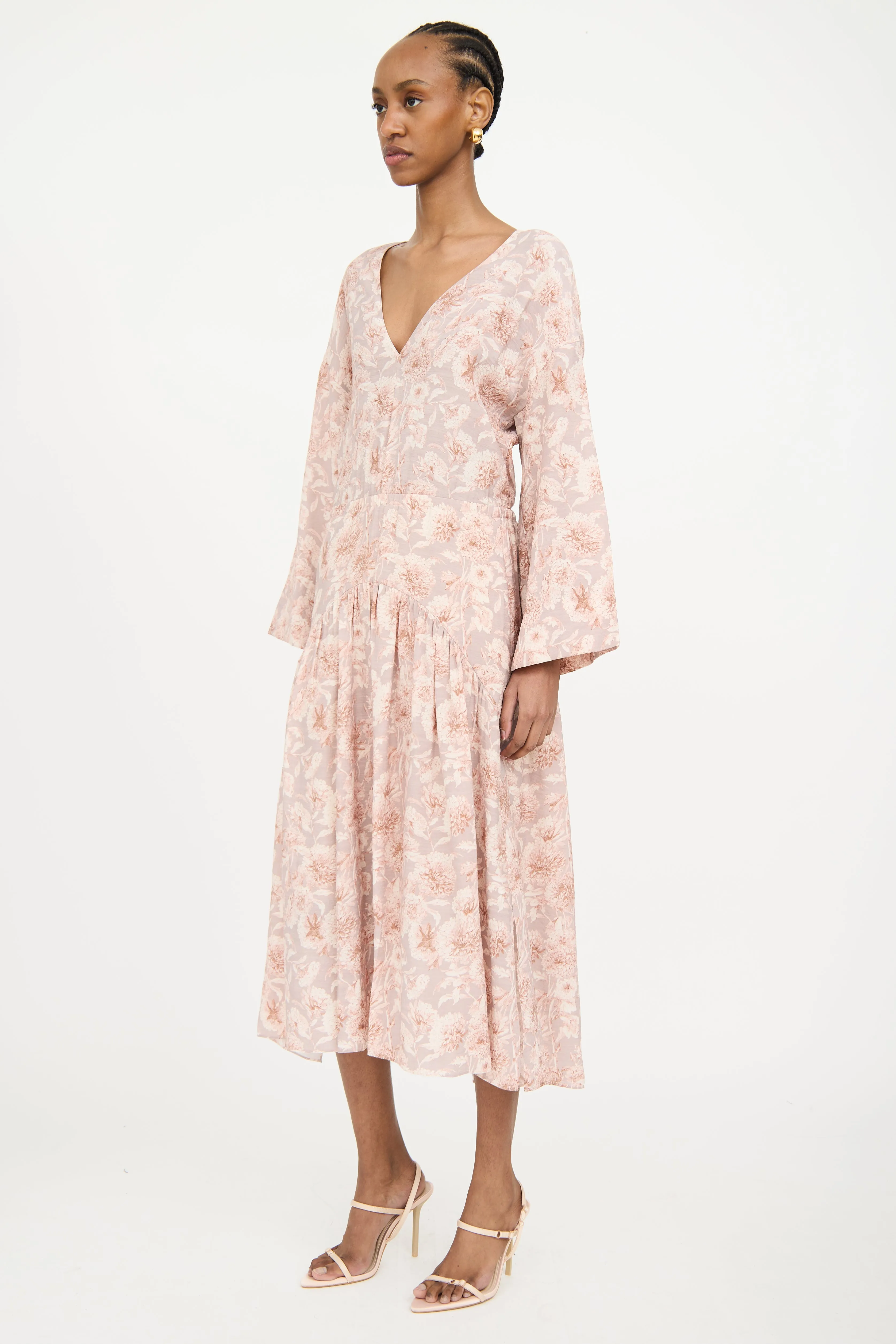Grey & Pink Floral Cut Out Dress
