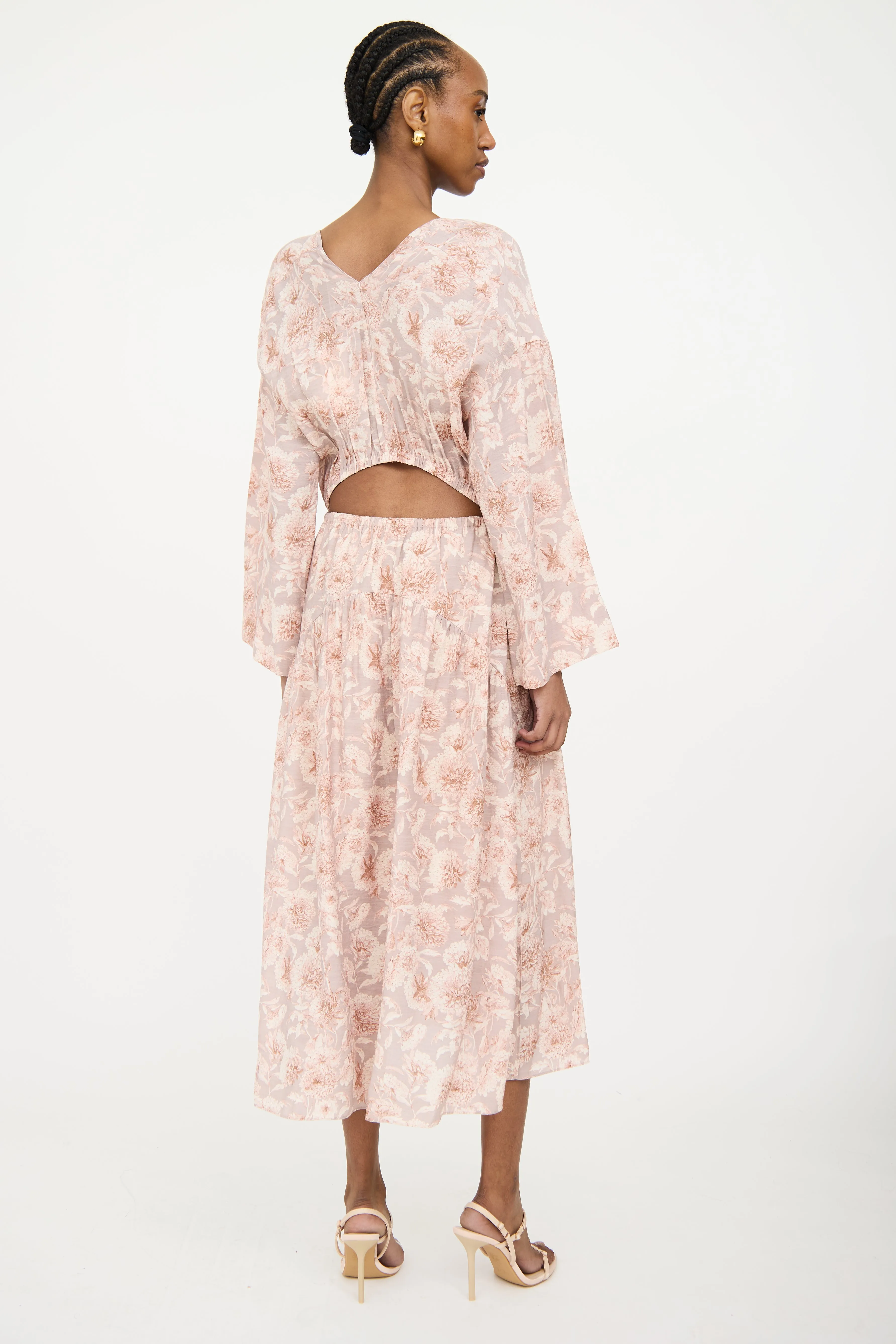 Grey & Pink Floral Cut Out Dress