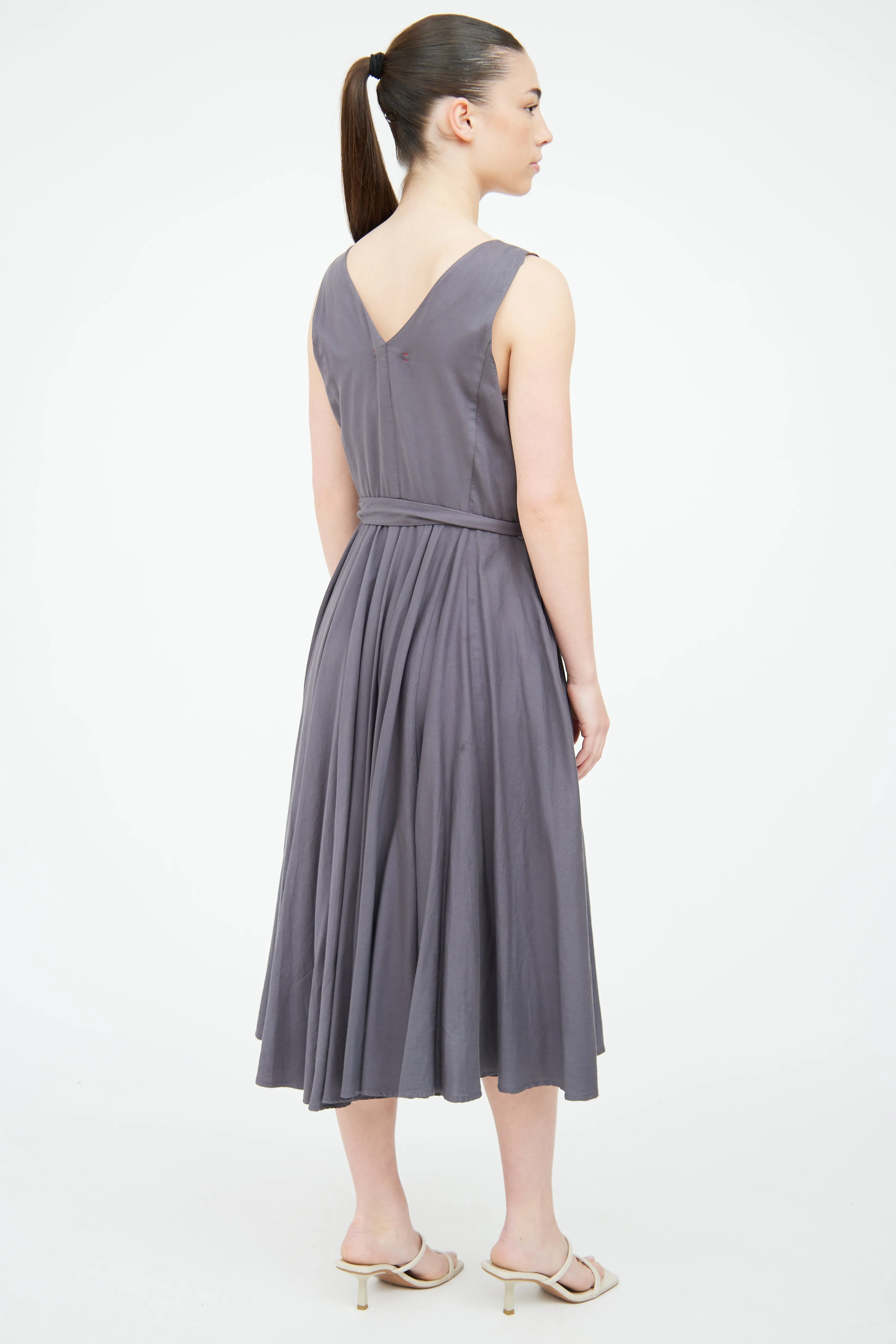 Grey Cotton Button Front Dress