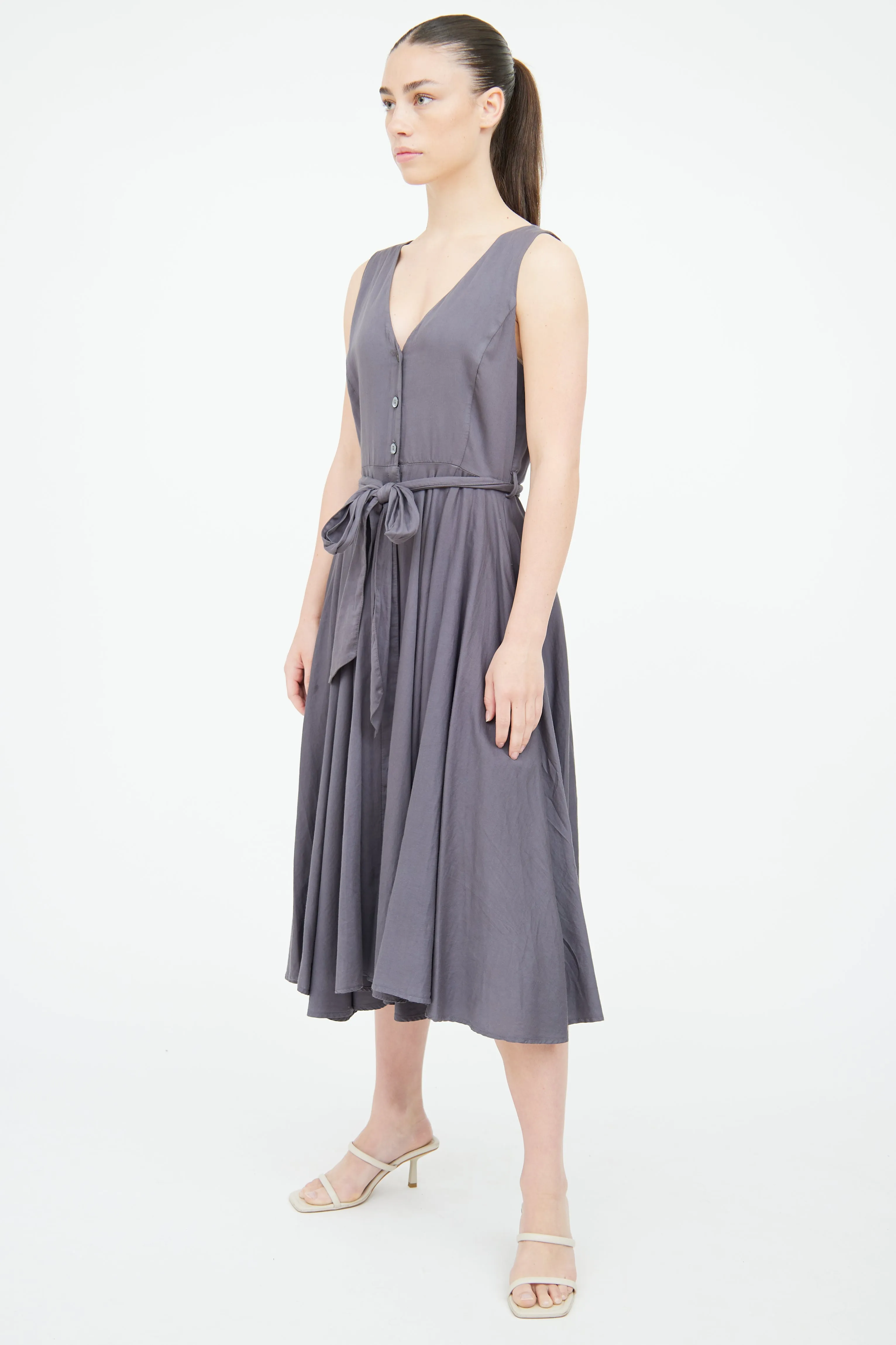 Grey Cotton Button Front Dress