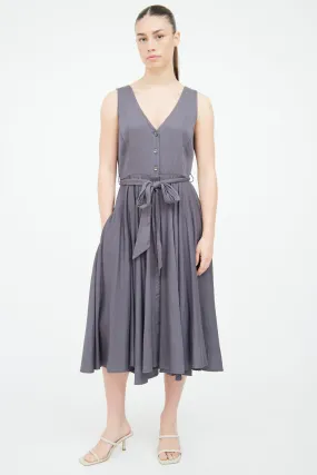 Grey Cotton Button Front Dress