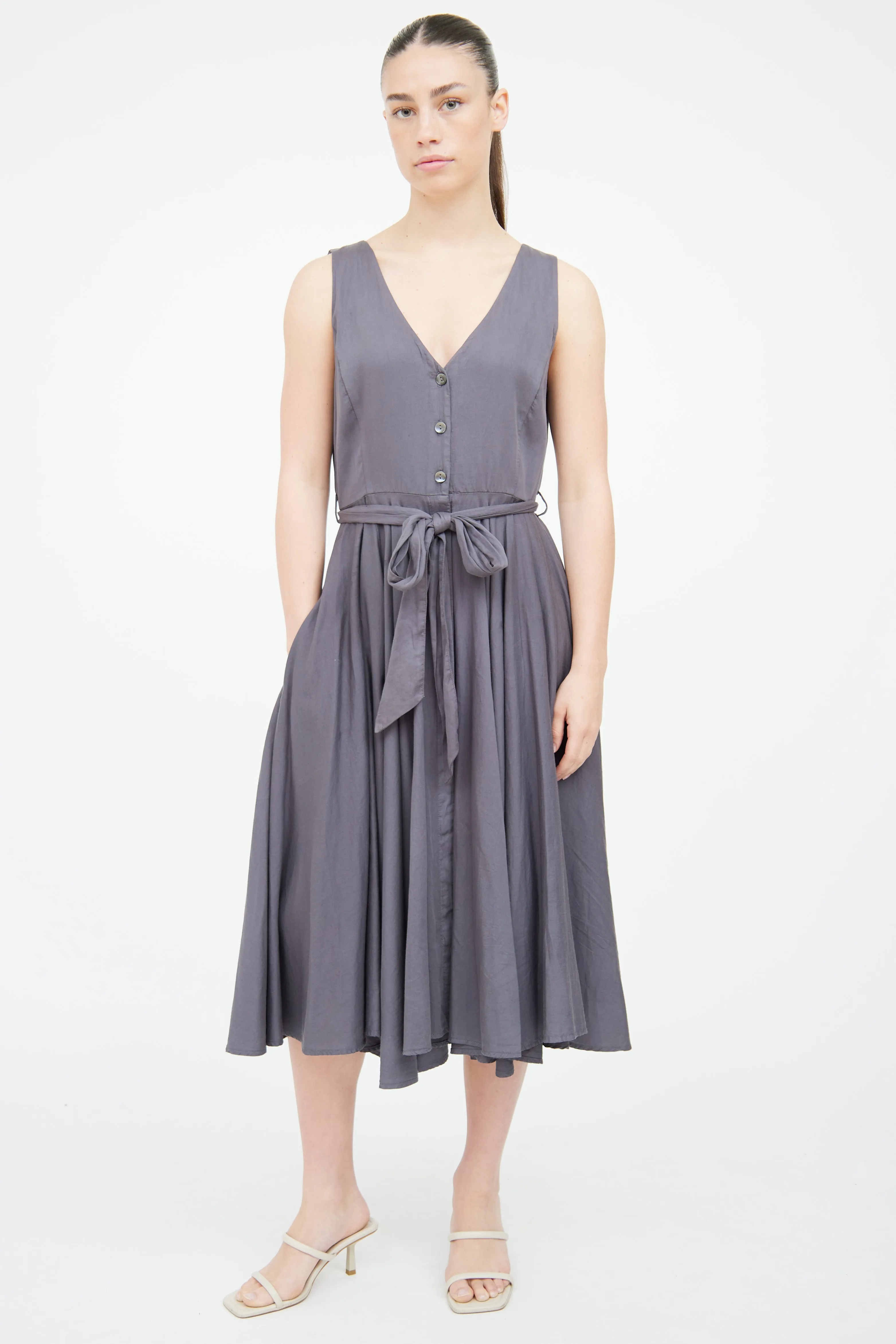 Grey Cotton Button Front Dress