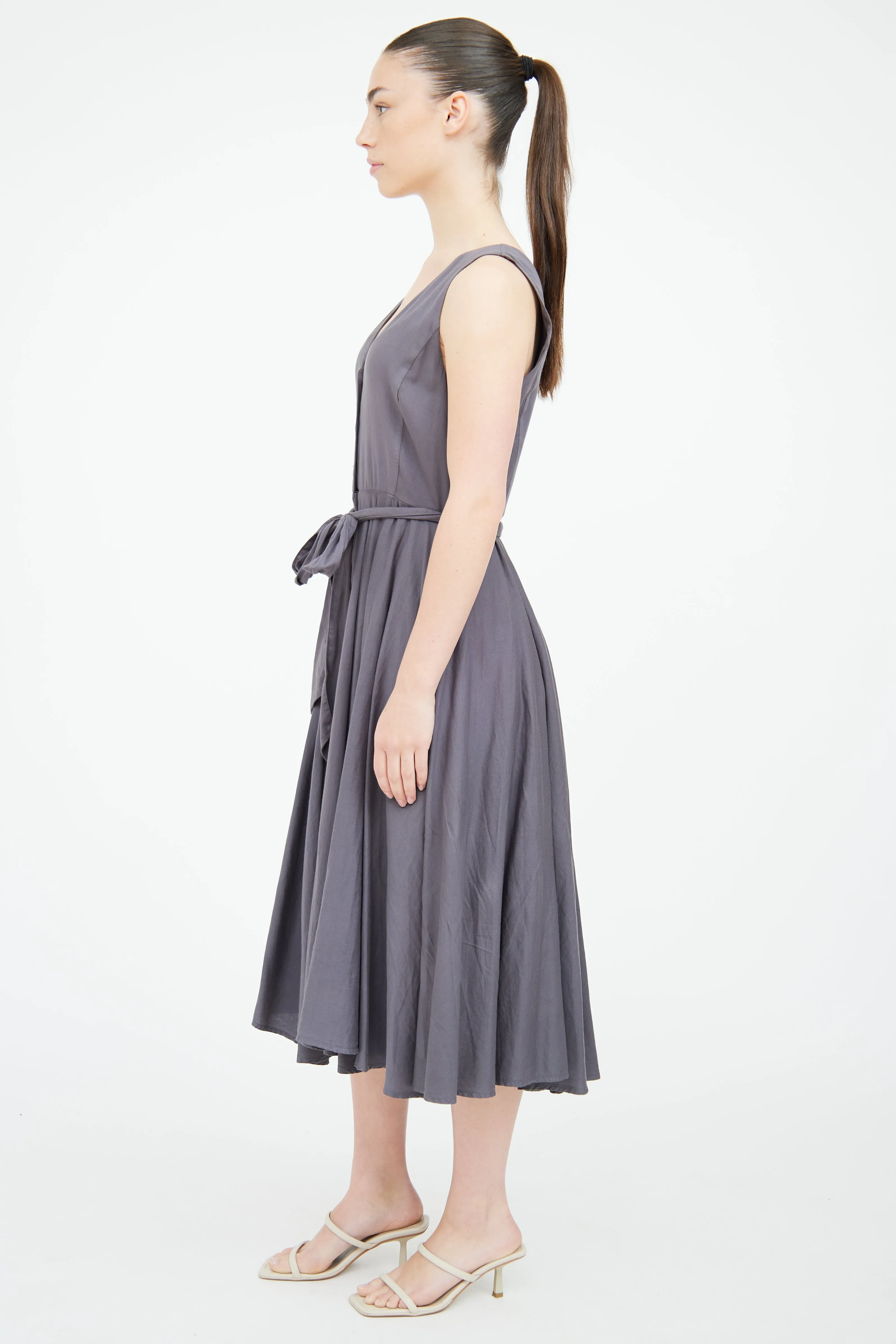 Grey Cotton Button Front Dress