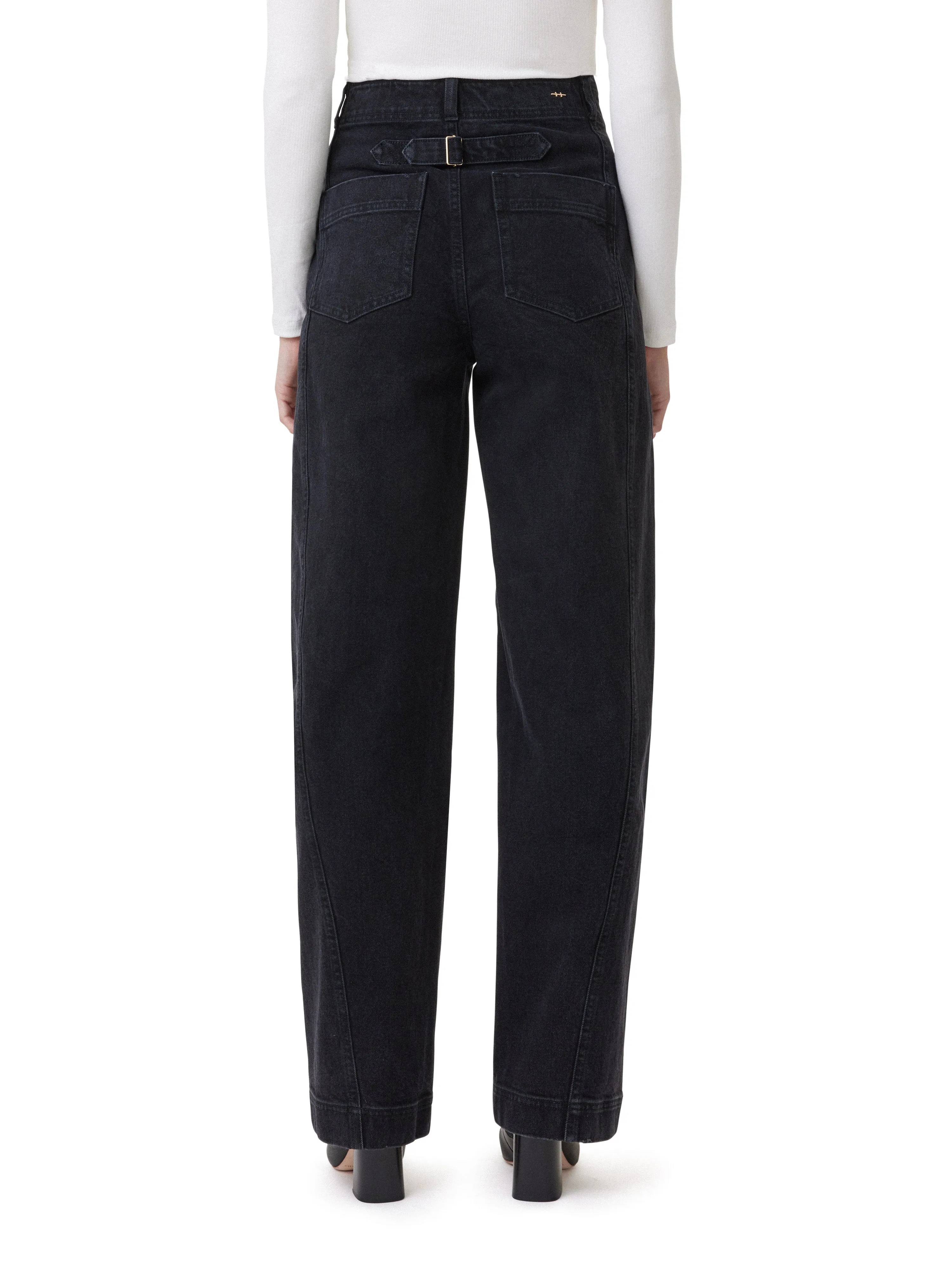 High Rise Side Panel Ankle Barrel Leg Jeans