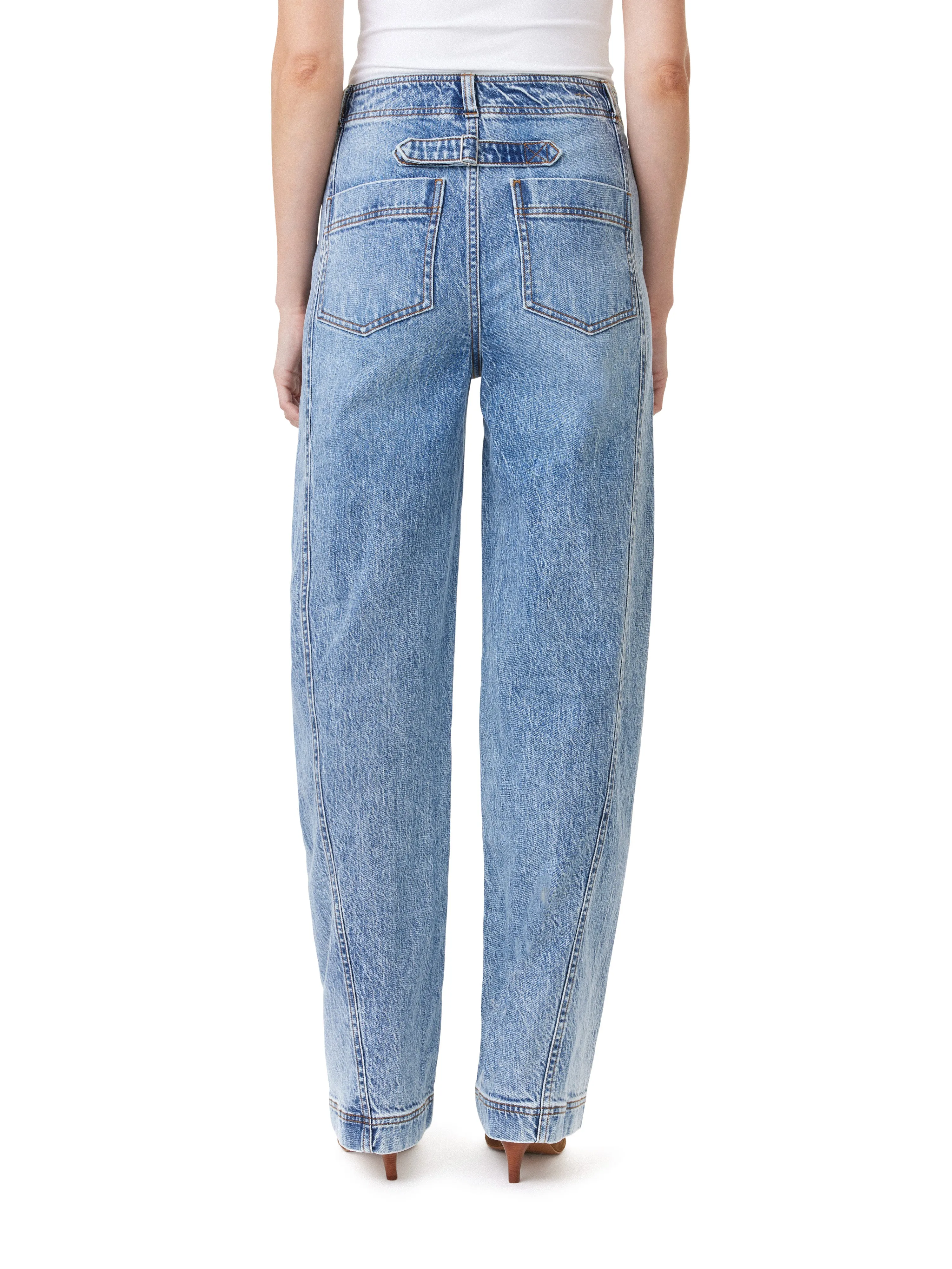 High Rise Side Panel Ankle Barrel Leg Jeans