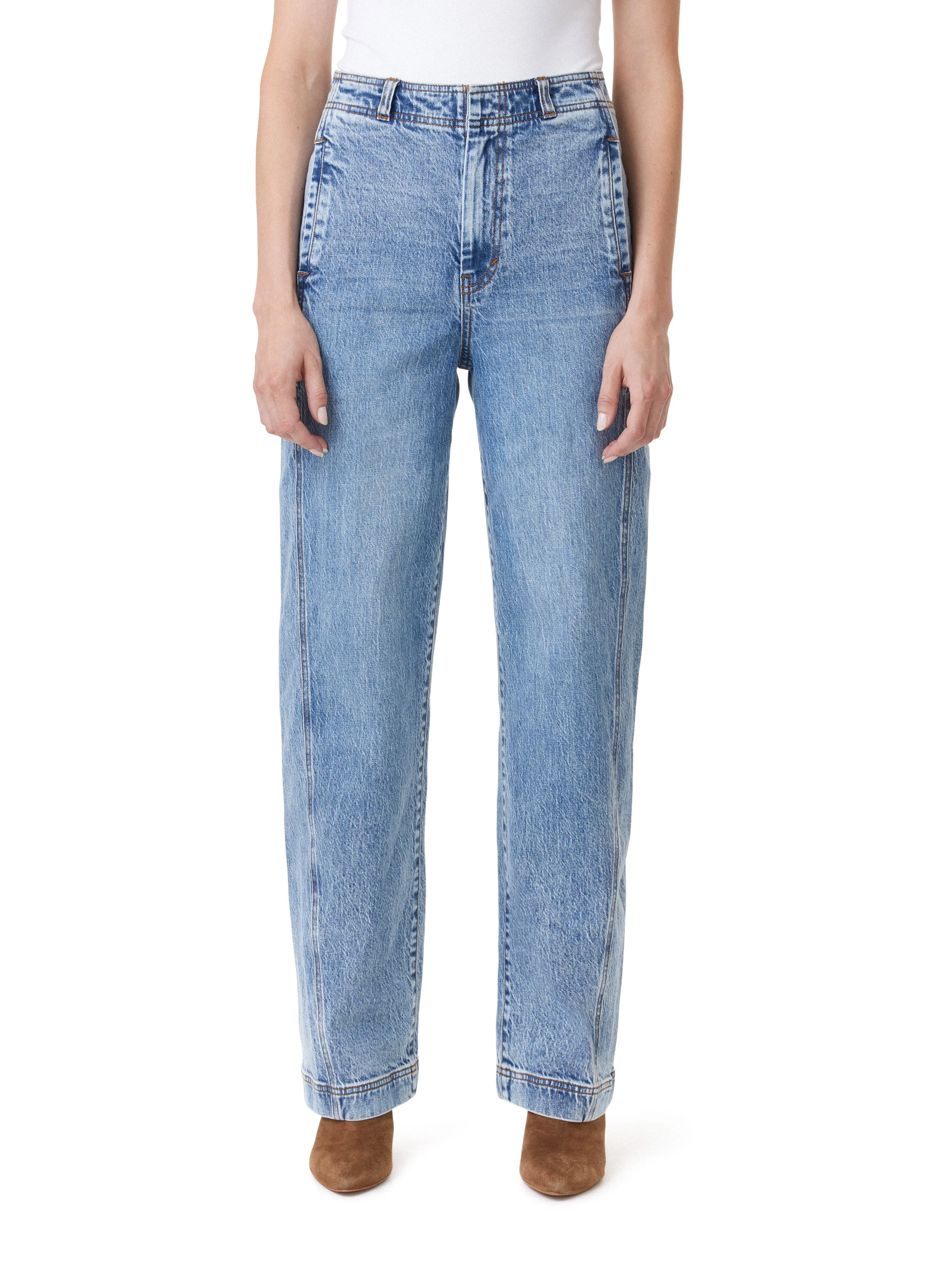 High Rise Side Panel Ankle Barrel Leg Jeans