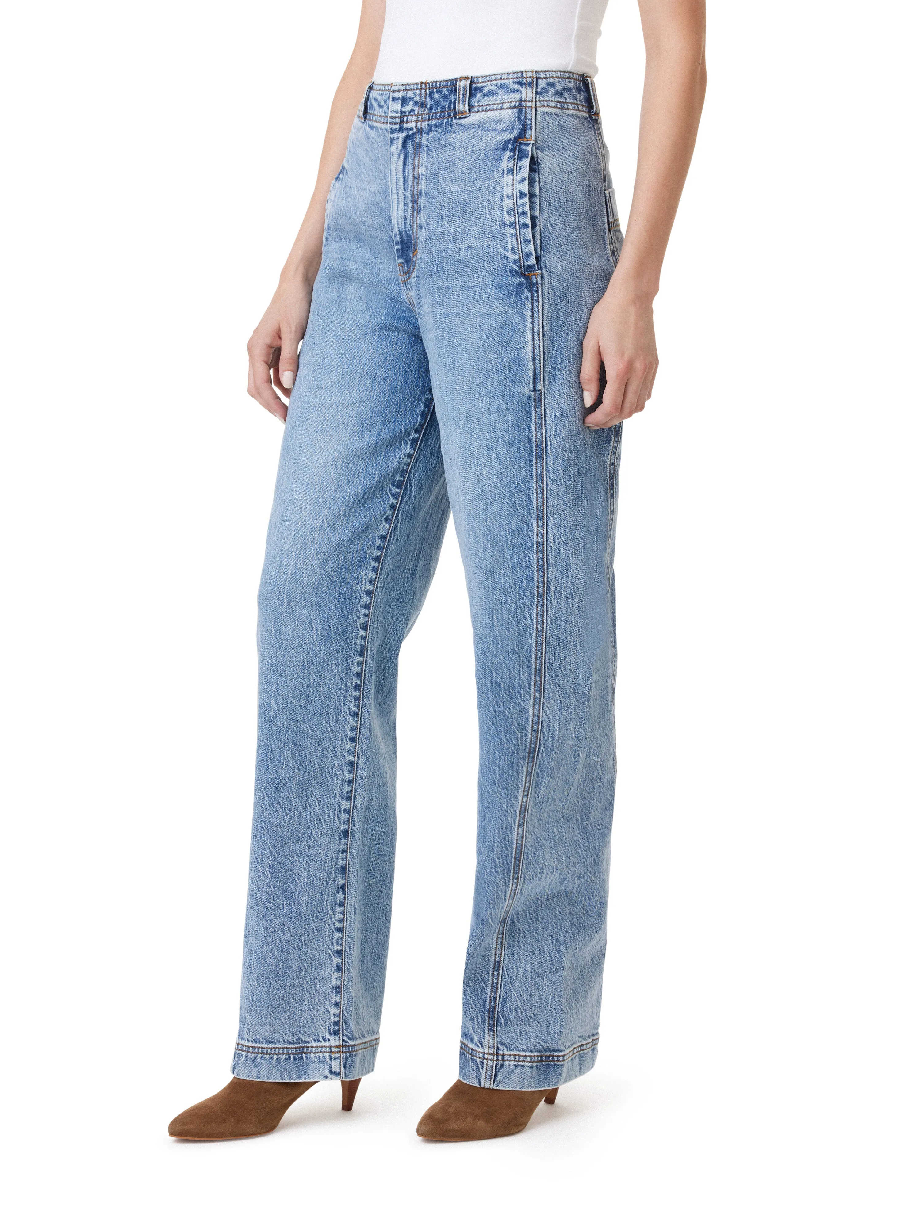 High Rise Side Panel Ankle Barrel Leg Jeans