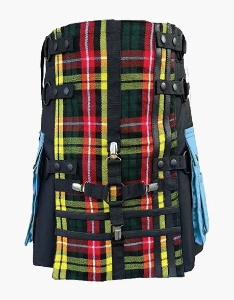 HYBRID KILT IN BLACK AND BUCHANAN WITH LIGHT BLUE POCKETS