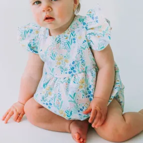 Infant Girl's Pink and Blue Pastel Bunny Print Easter Bubble Romper