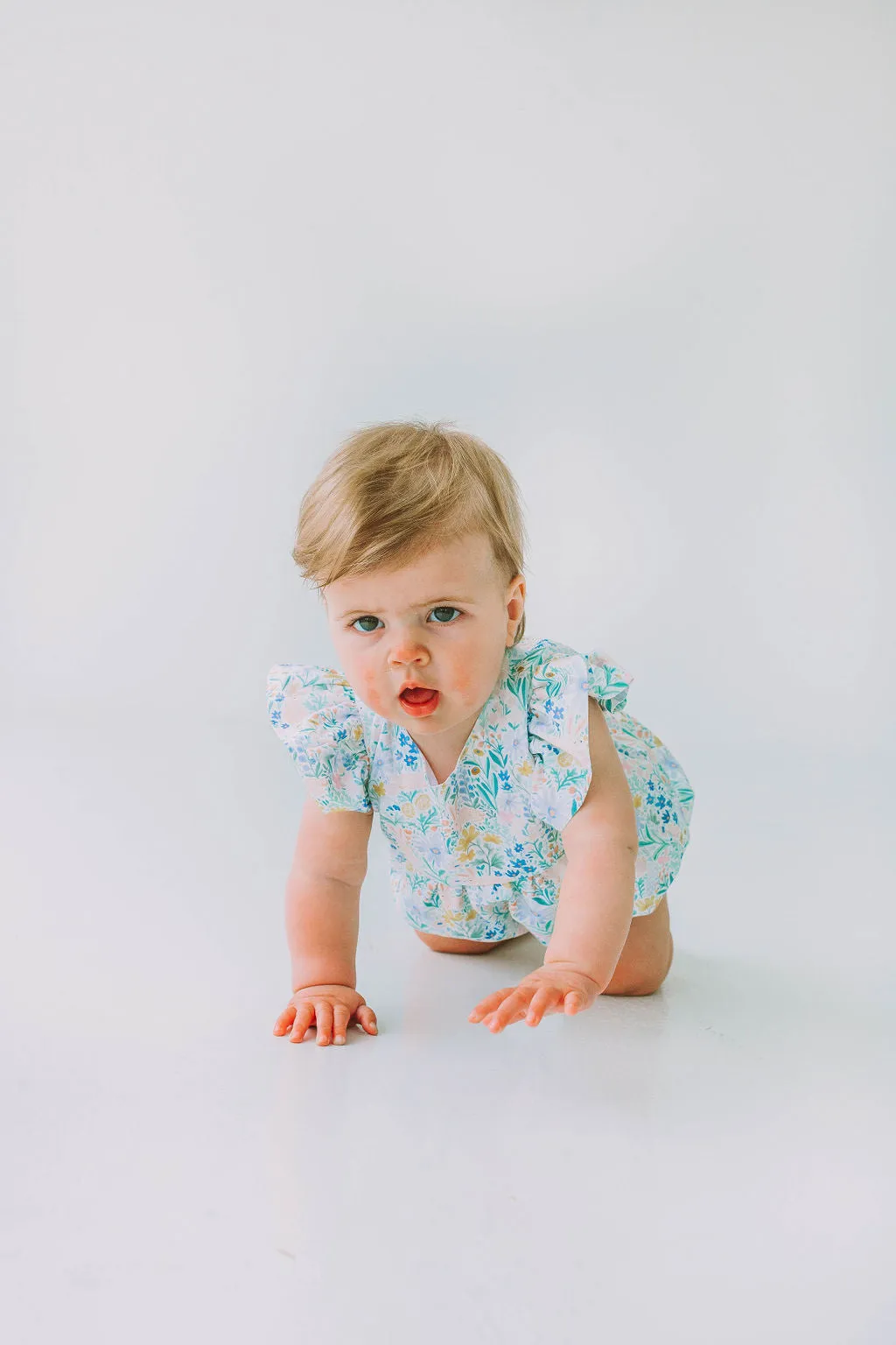 Infant Girl's Pink and Blue Pastel Bunny Print Easter Bubble Romper