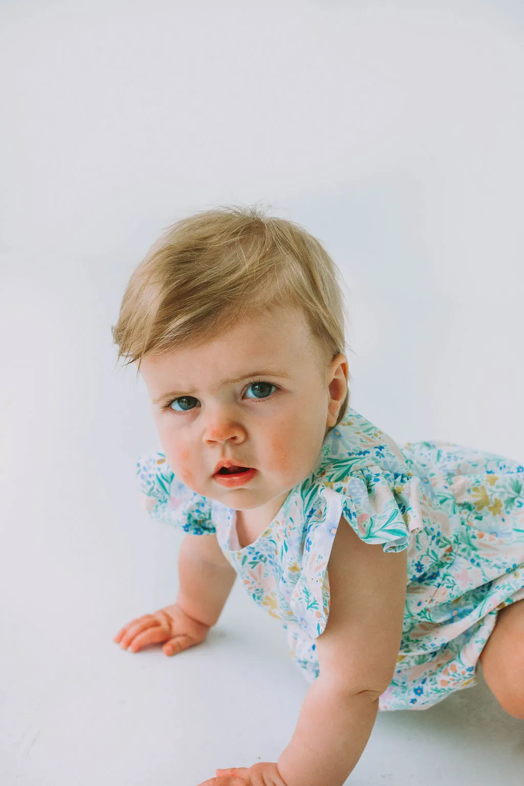 Infant Girl's Pink and Blue Pastel Bunny Print Easter Bubble Romper