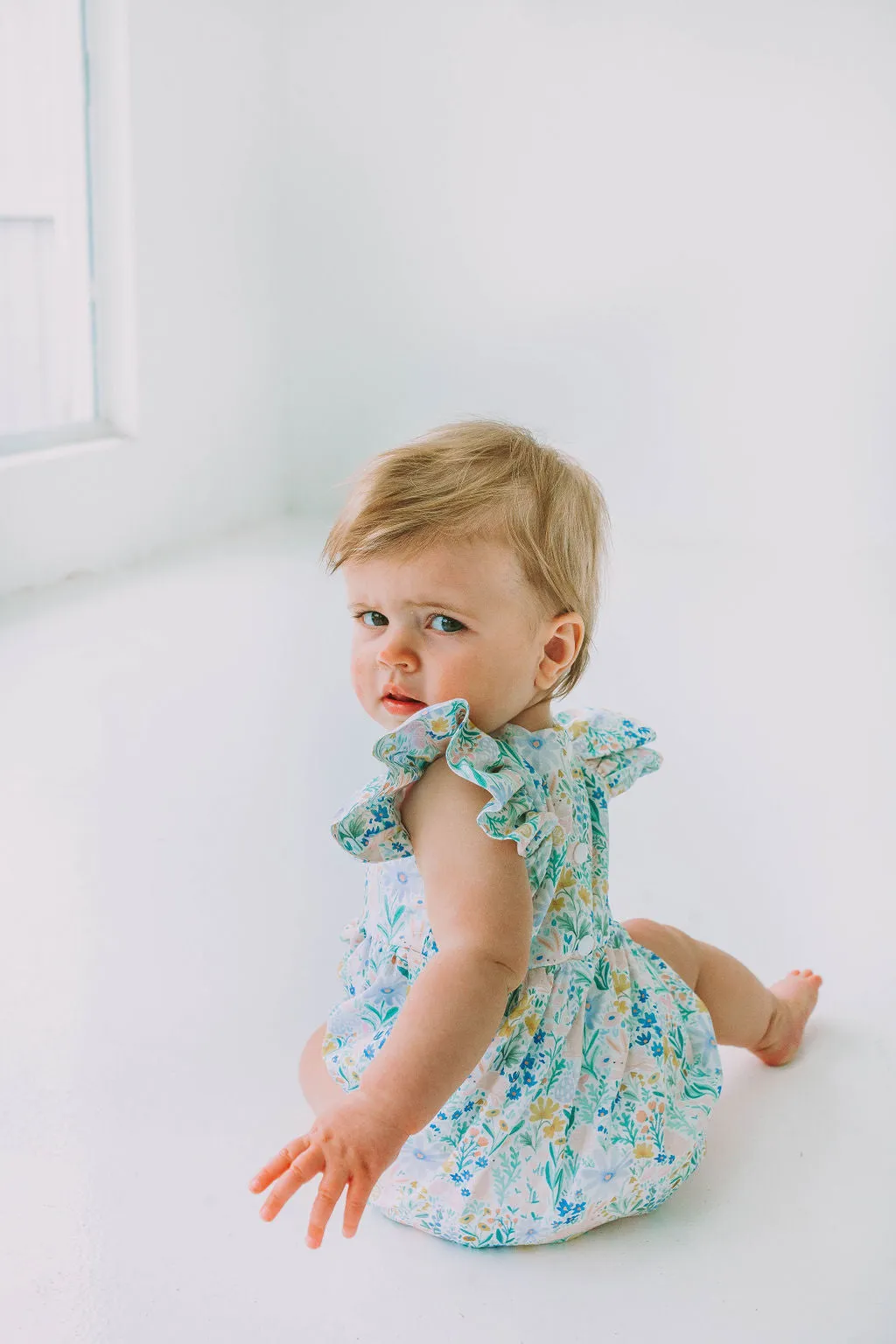 Infant Girl's Pink and Blue Pastel Bunny Print Easter Bubble Romper