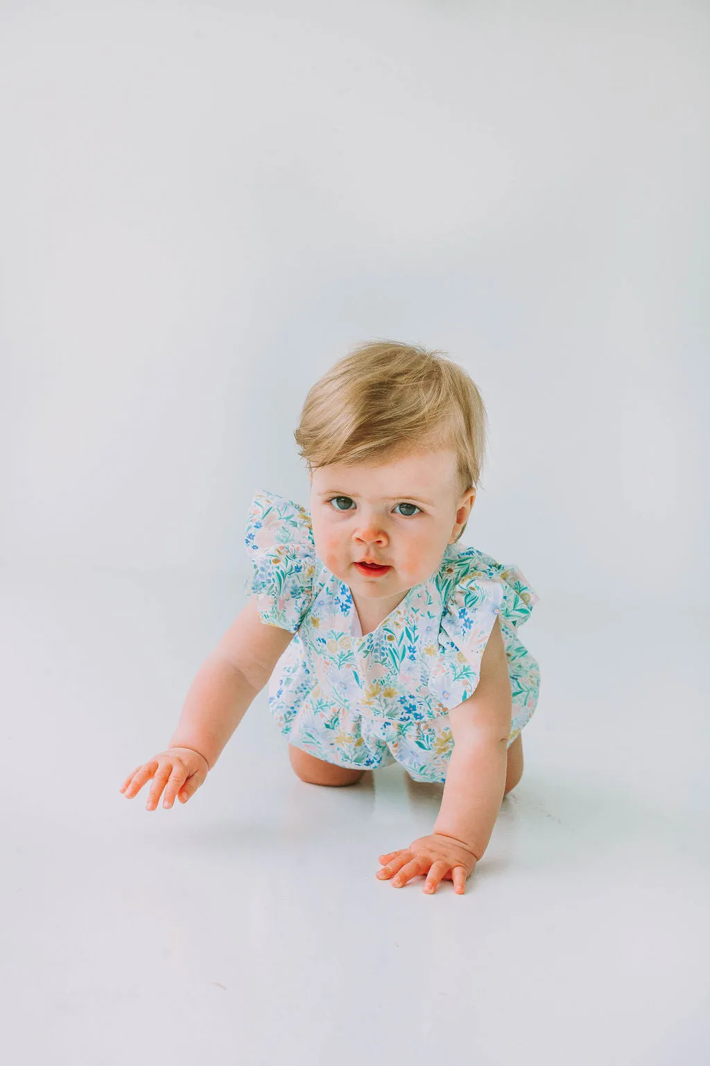 Infant Girl's Pink and Blue Pastel Bunny Print Easter Bubble Romper