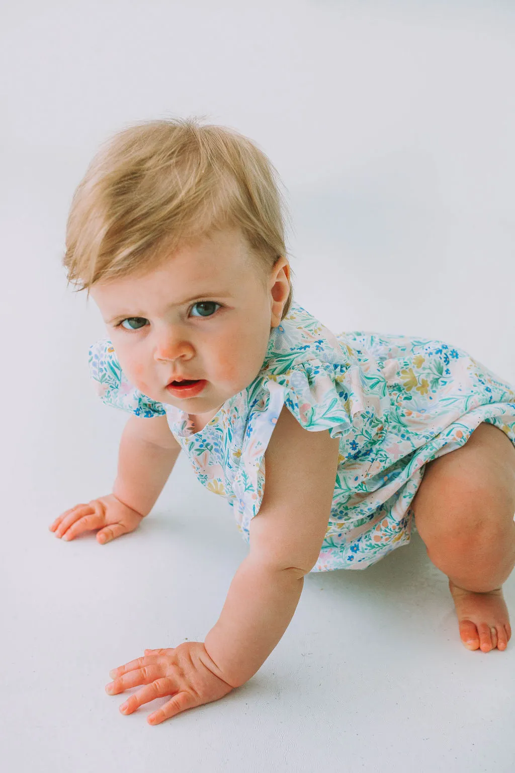 Infant Girl's Pink and Blue Pastel Bunny Print Easter Bubble Romper