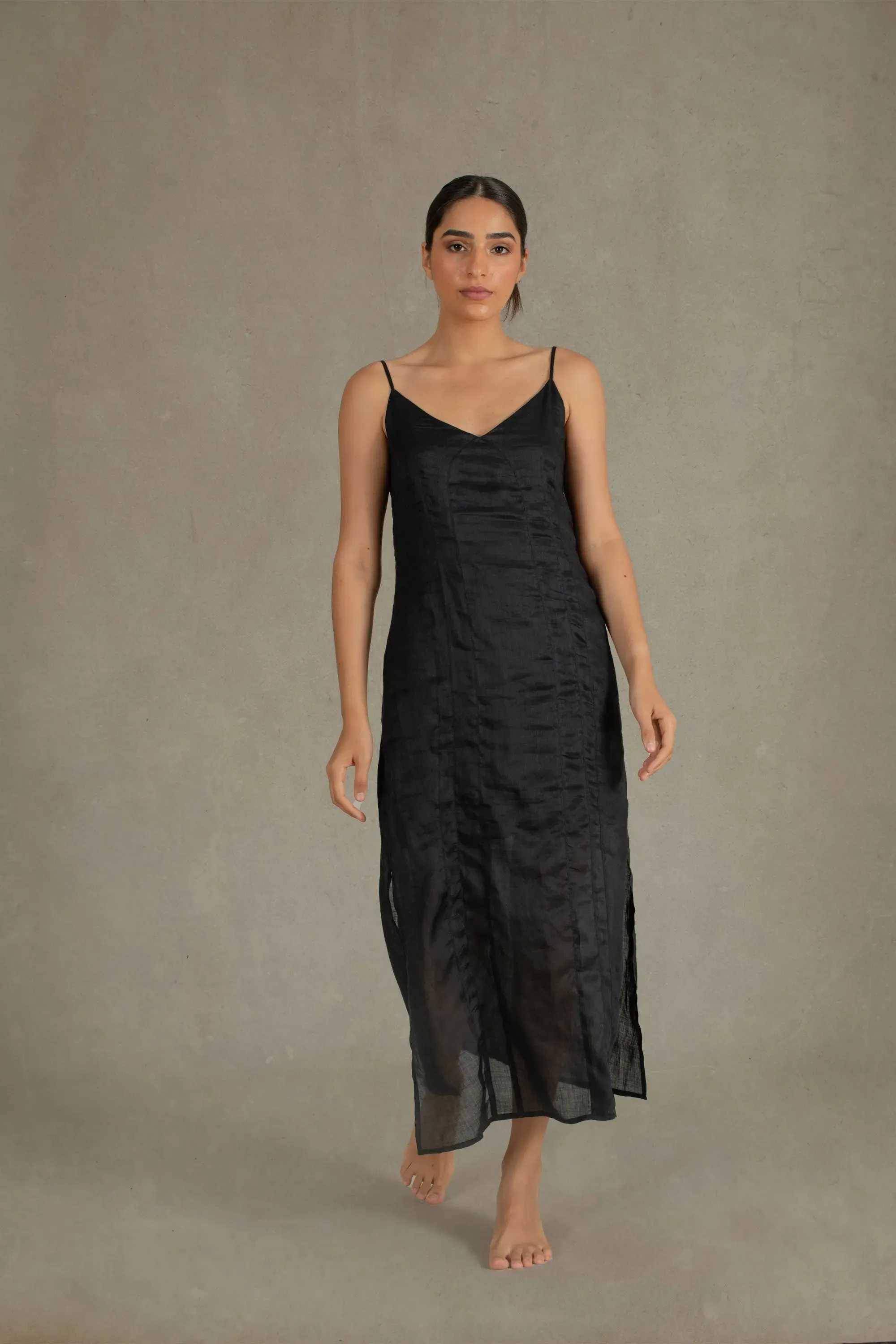 Léa Ramie Linen Slip Dress Black