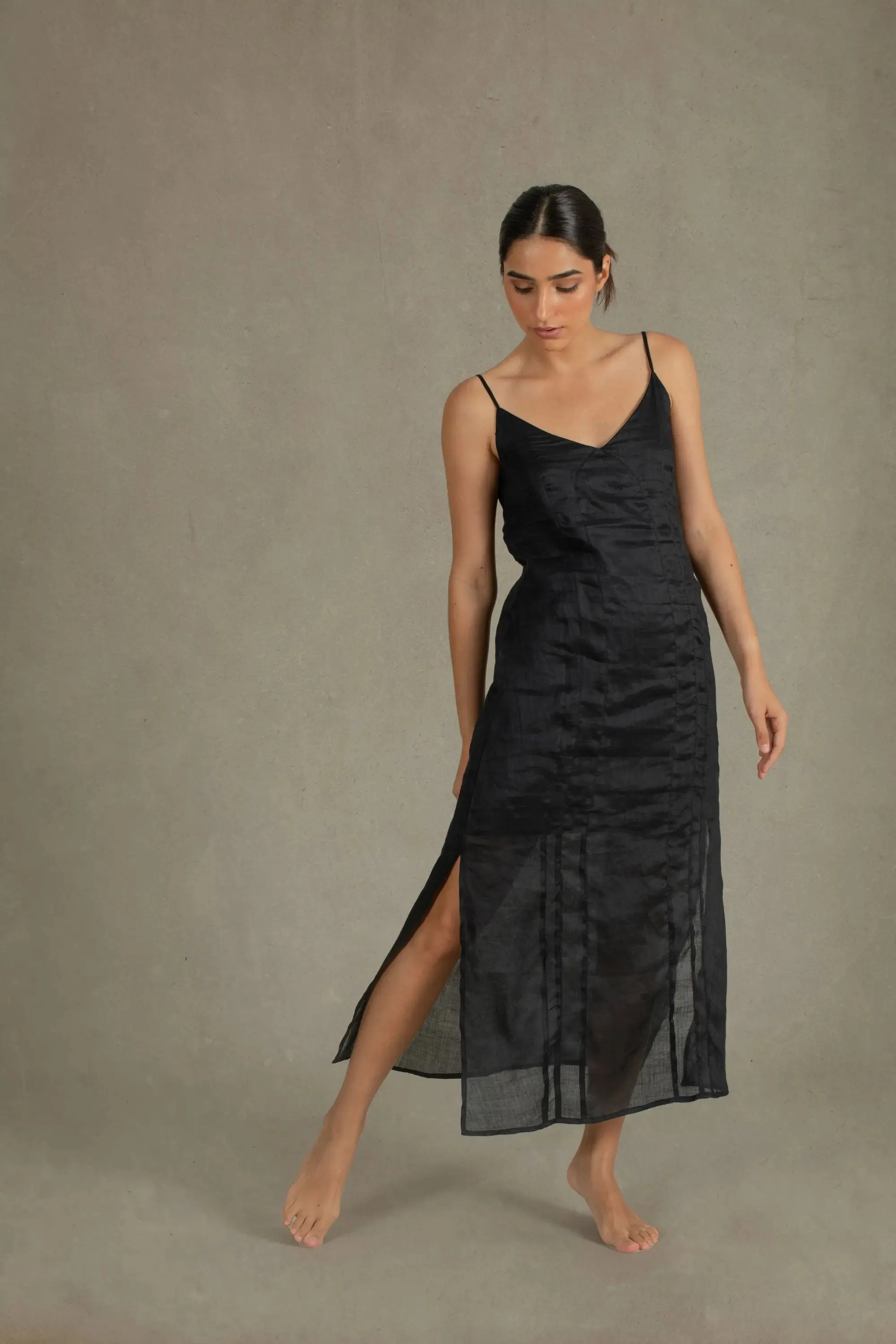 Léa Ramie Linen Slip Dress Black