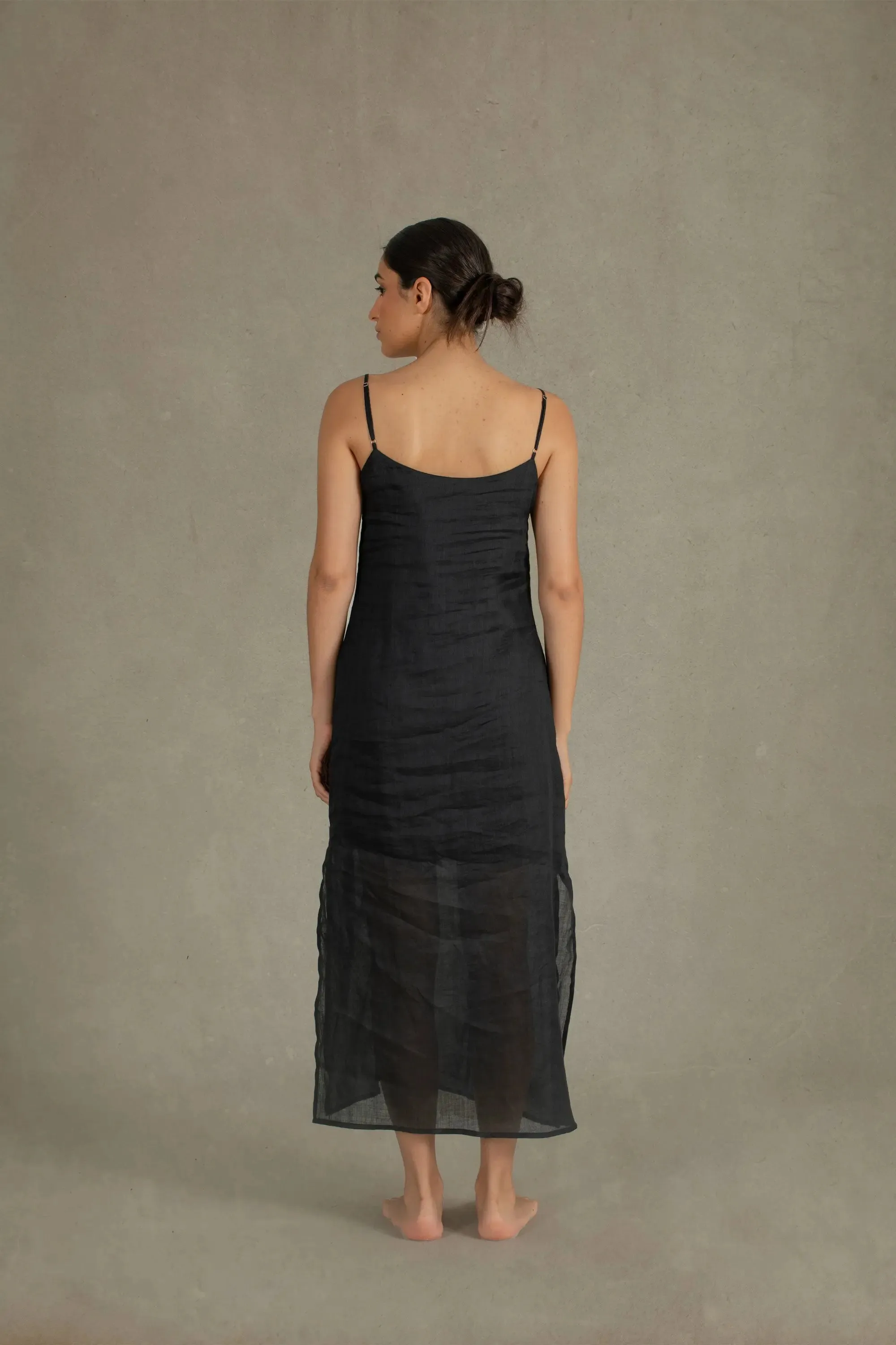 Léa Ramie Linen Slip Dress Black